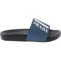 Slapi Prada Logo Slippers In Black And Air Force Blue