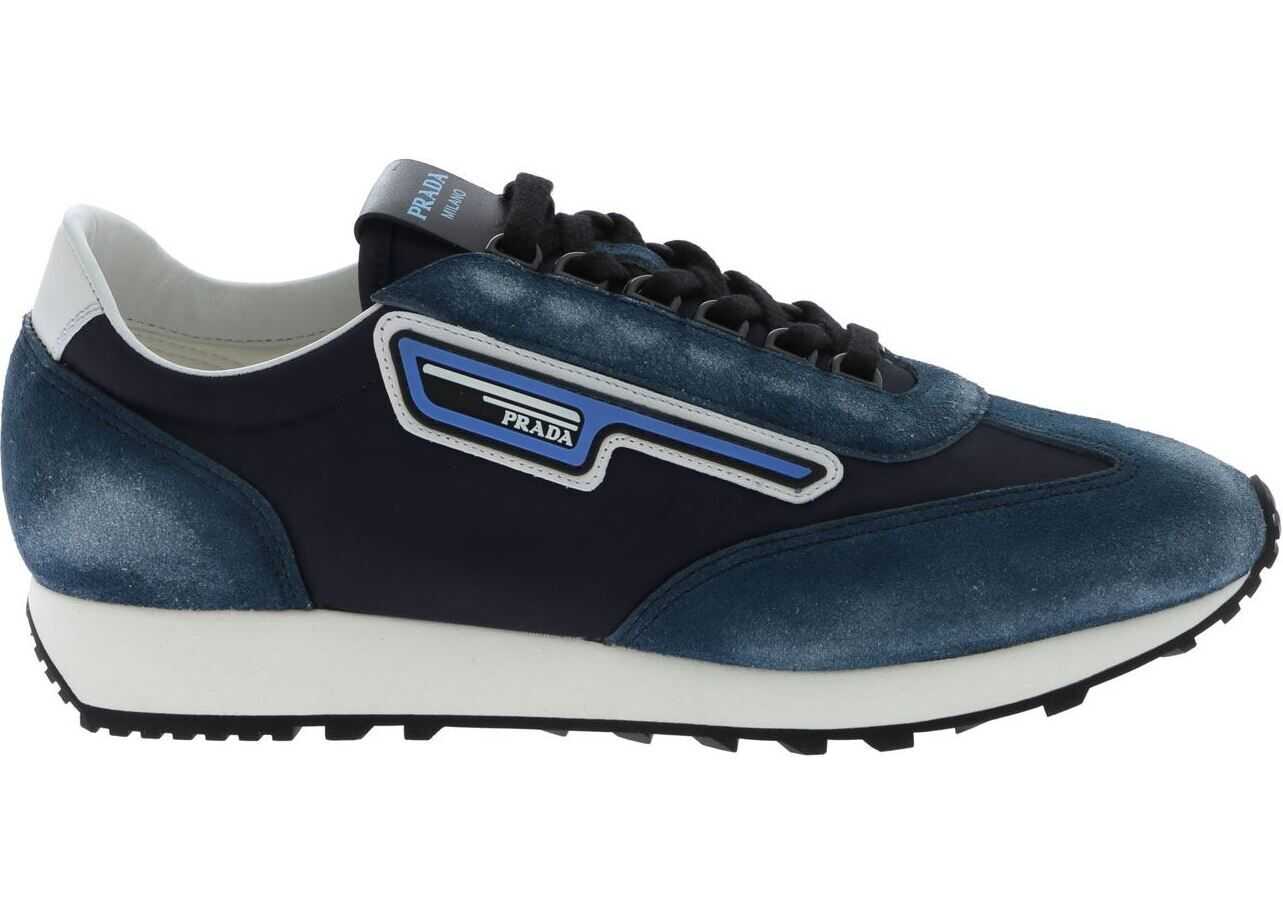 Prada Vintage-Effect Sneakers In Blue Blue