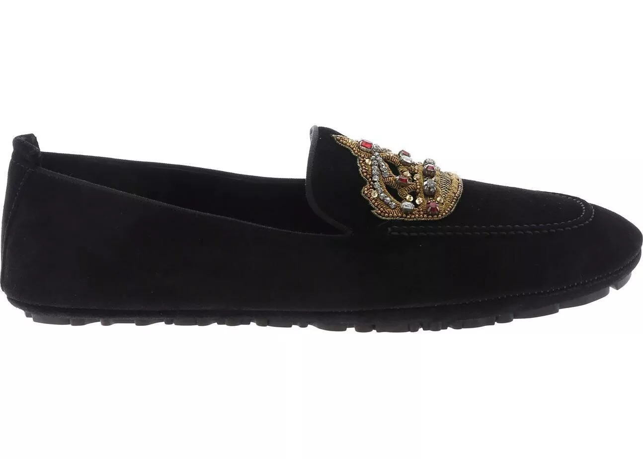 Dolce & Gabbana Embroidered Crown Loafers In Black Black