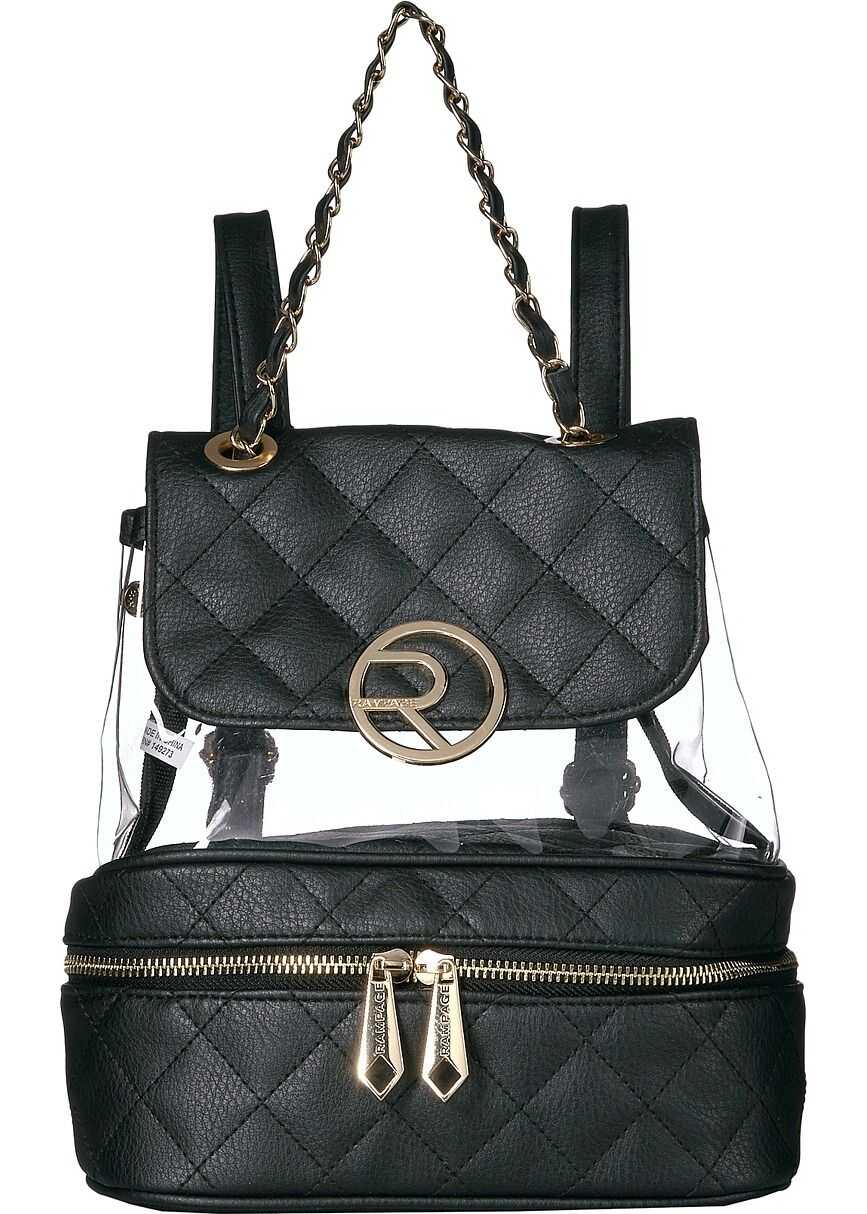Rampage Clear Vinyl and Diamond Quilted Backpack Black
