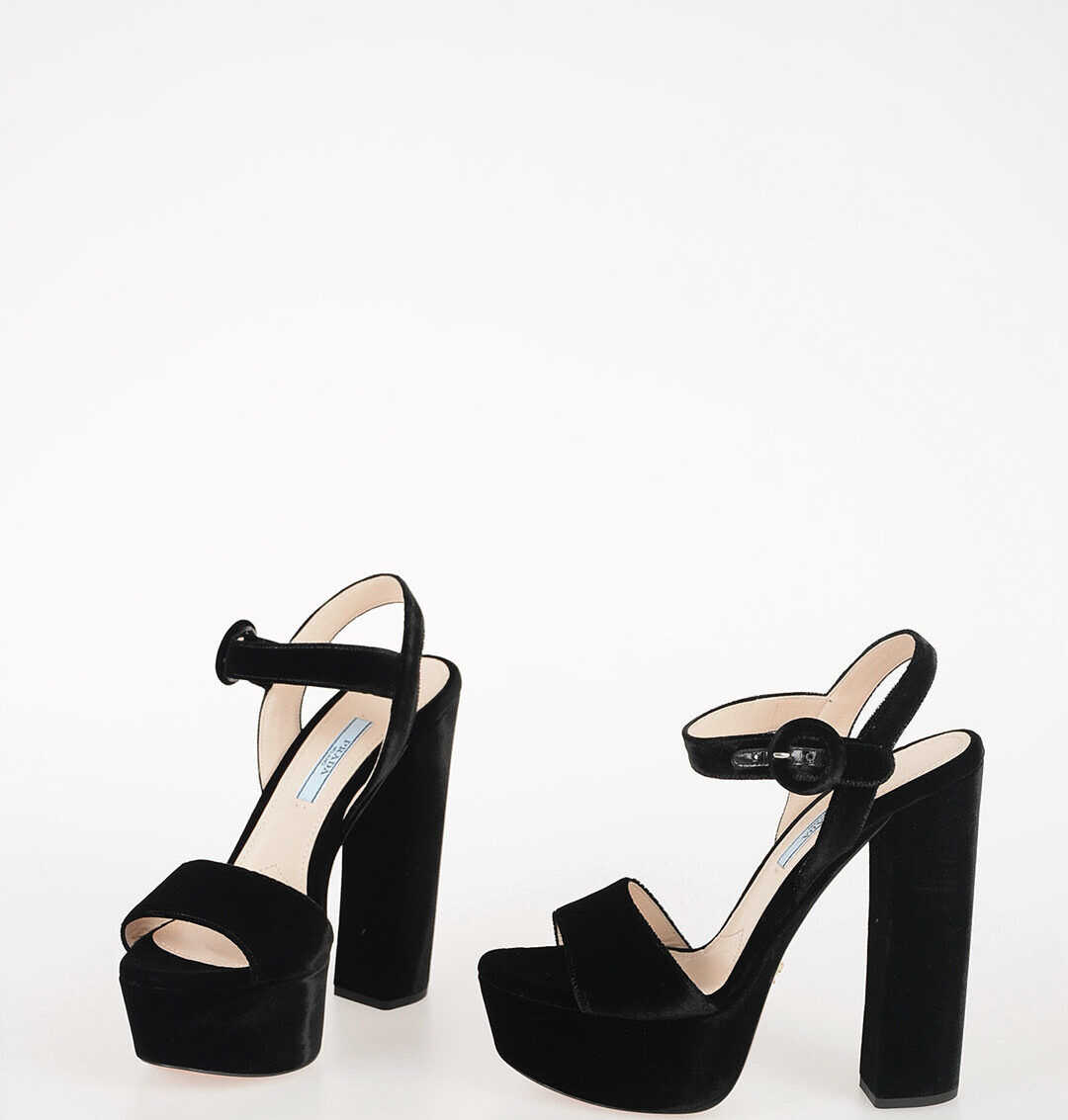 Prada 14cm Velvet Sandals with Plateau BLACK