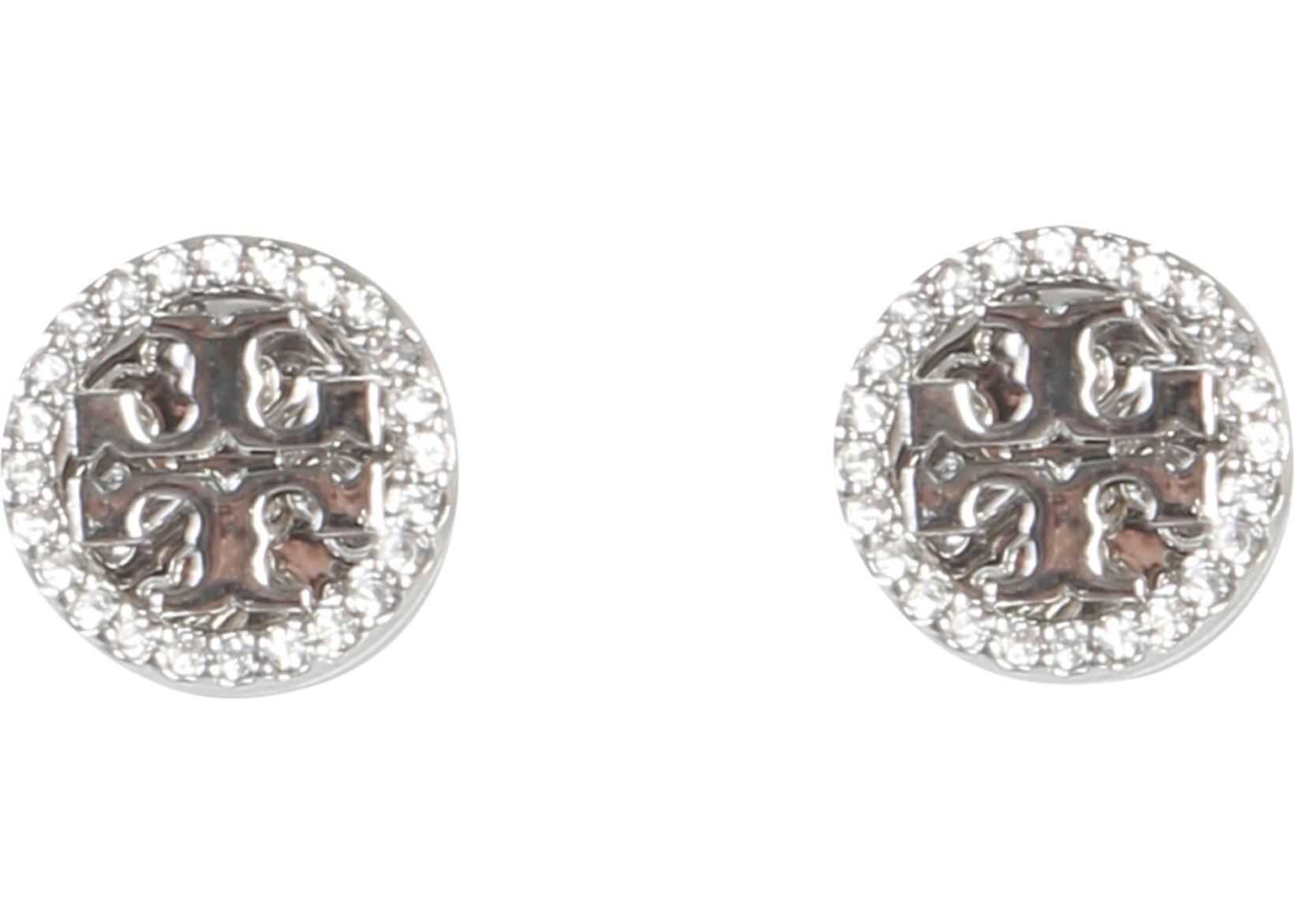 Tory Burch Circle-Stud Crystal Logo Earrings SILVER