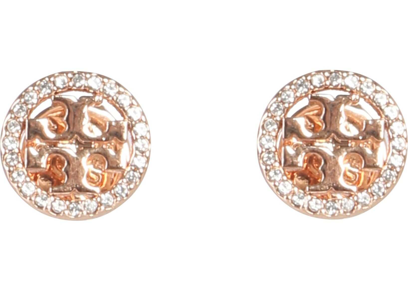 Tory Burch Circle-Stud Crystal Logo Earrings PINK
