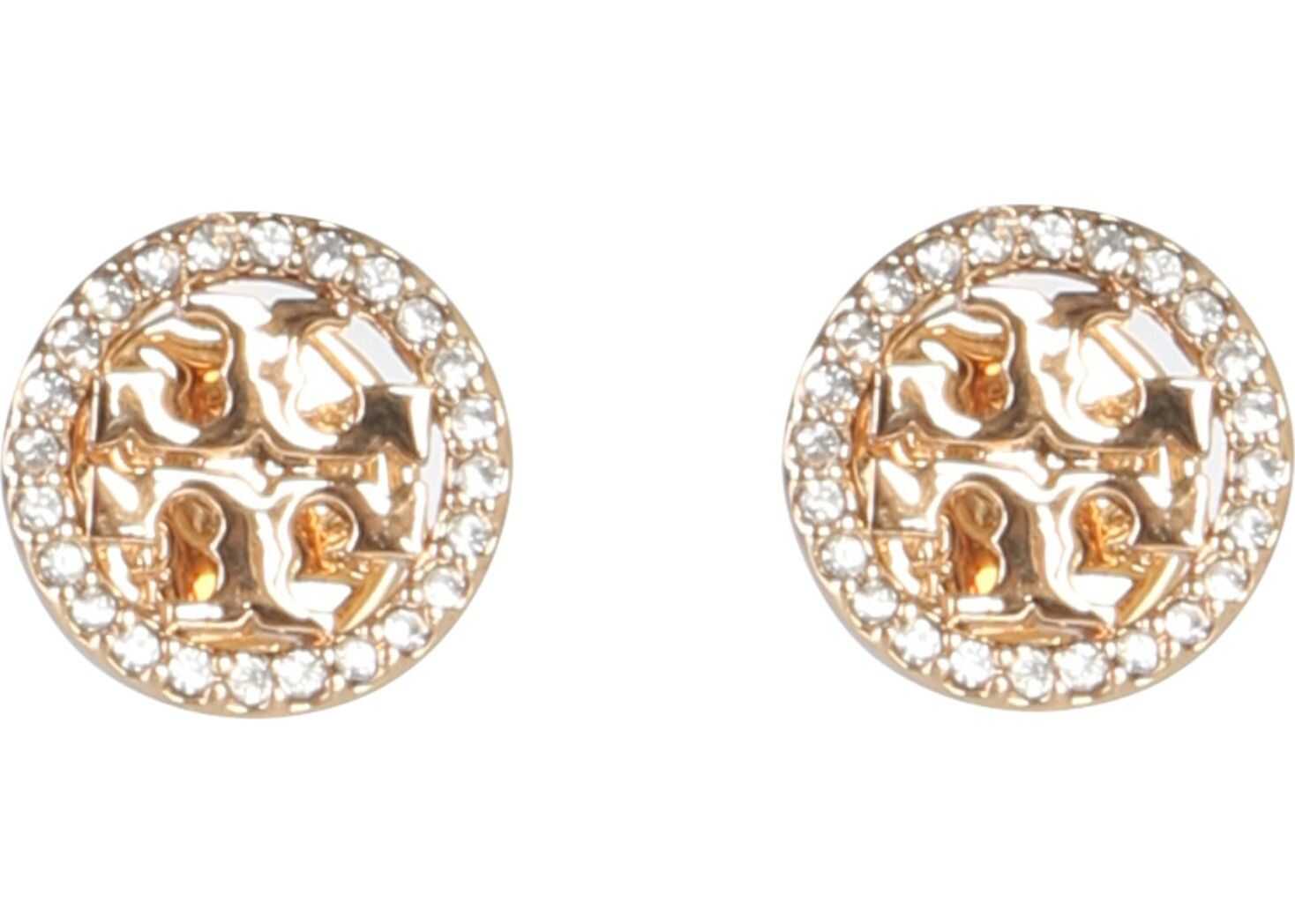Tory Burch Circle-Stud Crystal Logo Earrings GOLD