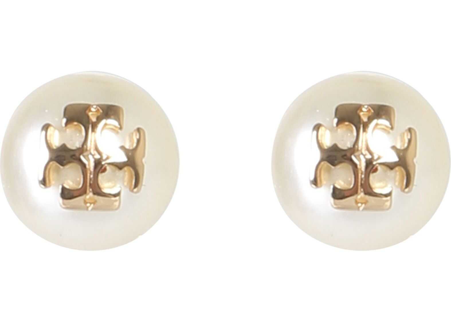 Tory Burch Pearl Stud Crystal Earrings WHITE