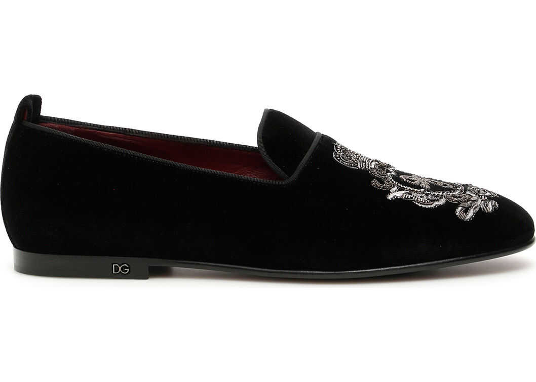 Dolce & Gabbana Vaticano Velvet Slippers NERO CANNA DI FUCILE