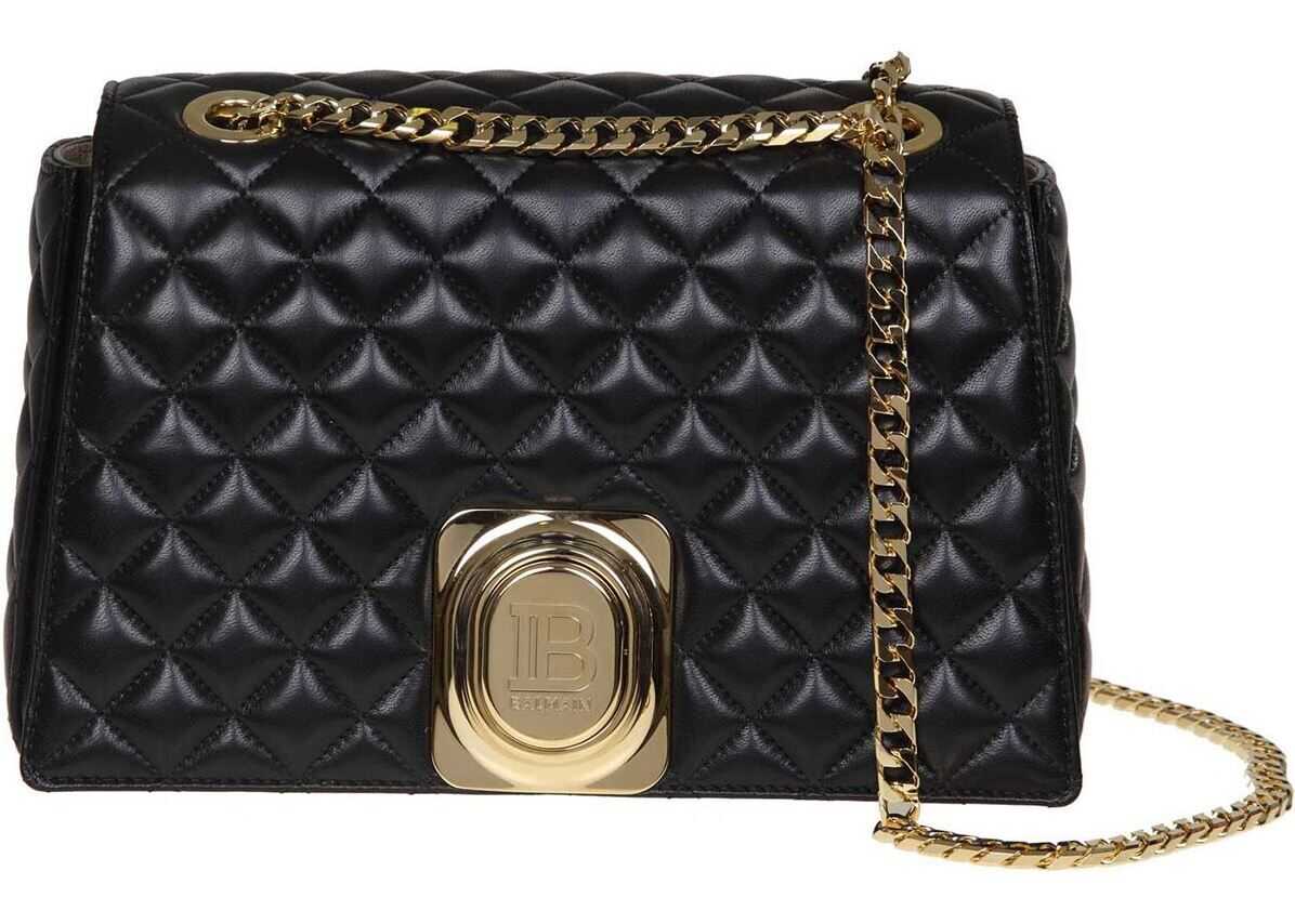 Balmain Signet Bag Shoulder Bag In Black Leather Black