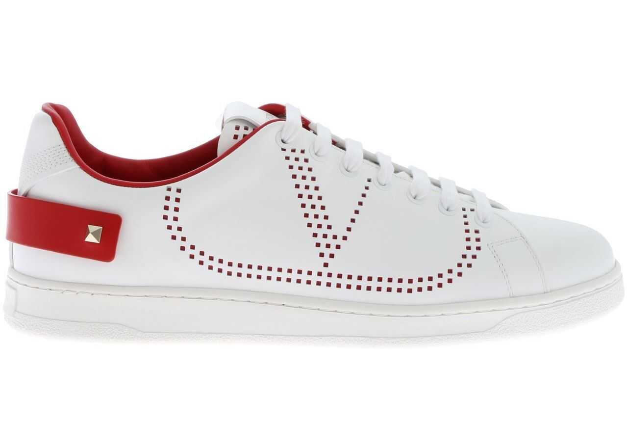 Valentino Garavani Backnet Sneakers In White And Red With Perforated Logo White