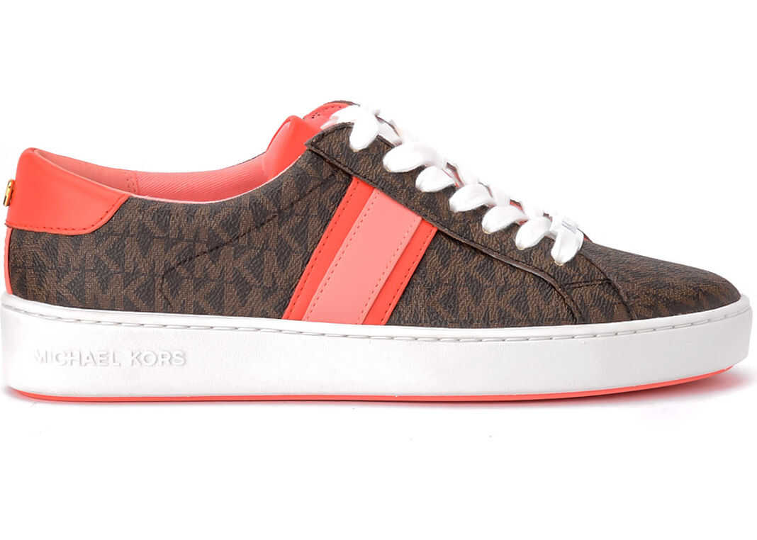 Michael Kors Sneaker With Bas-Relief Logo And Coral Leather Trim Brown