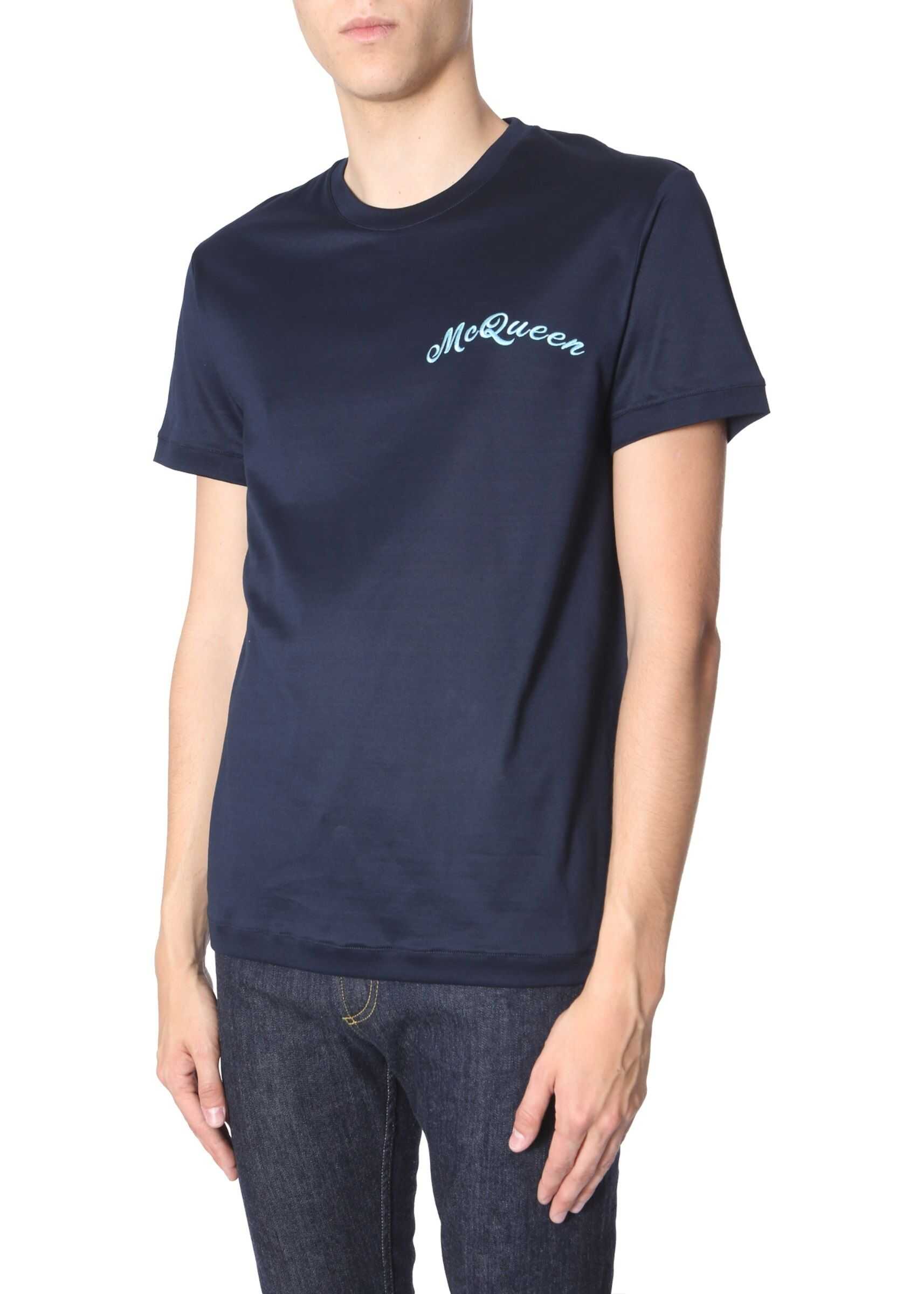 Alexander McQueen T-Shirt With Embroidered Logo BLUE