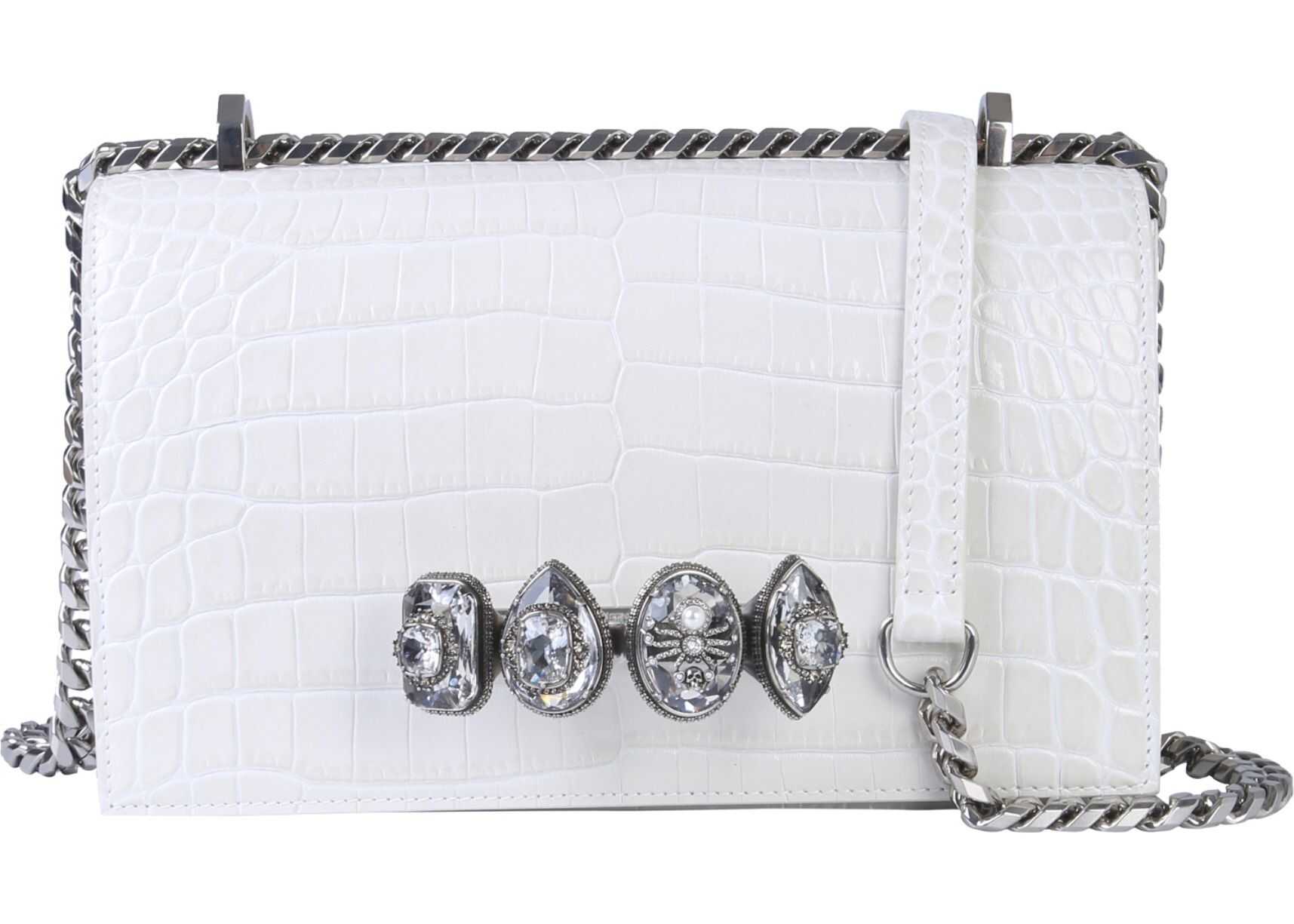 Alexander McQueen Jeweled Spider Satchel Bag WHITE