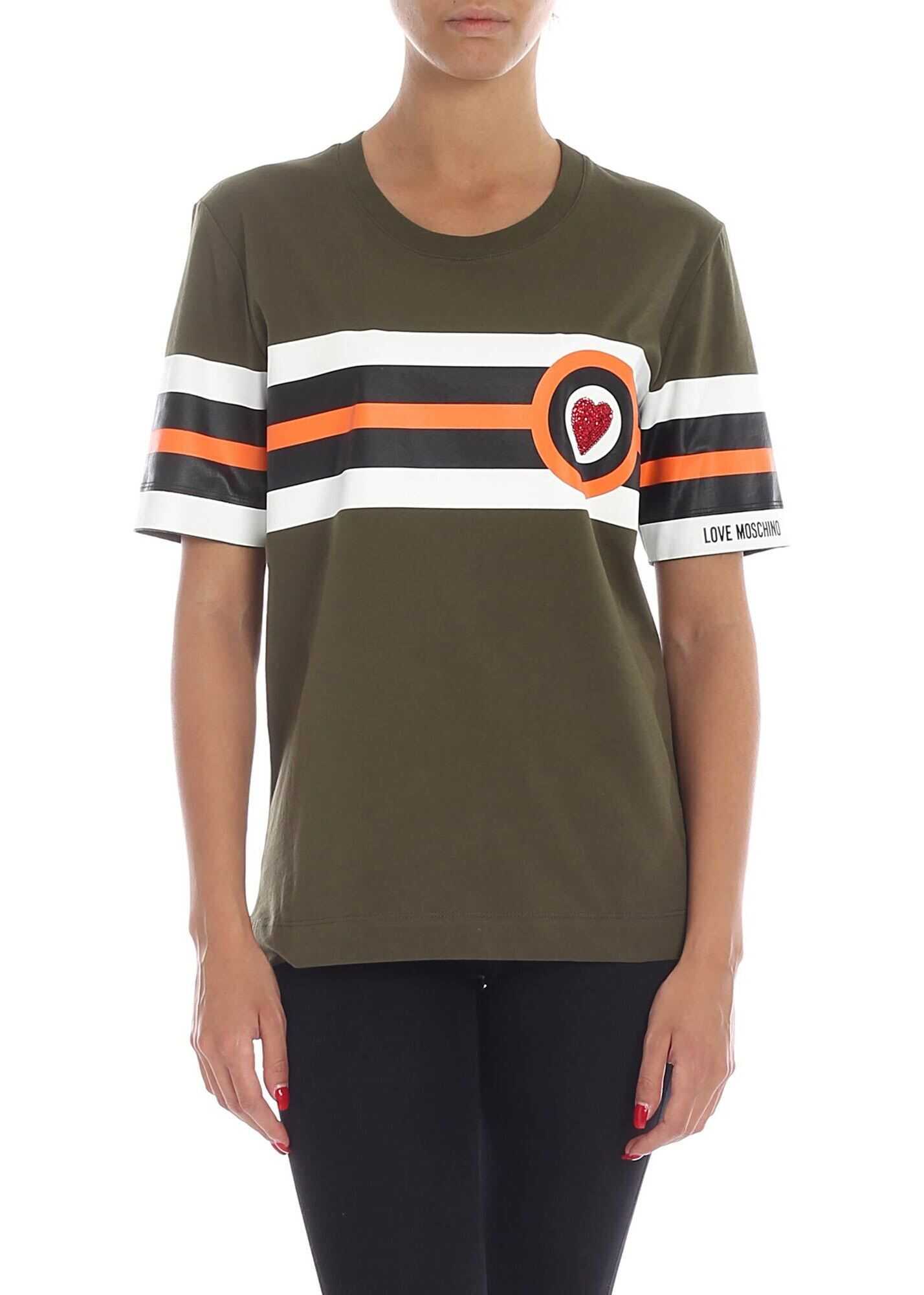 LOVE Moschino Heart And Stripes T-Shirt In Green Green