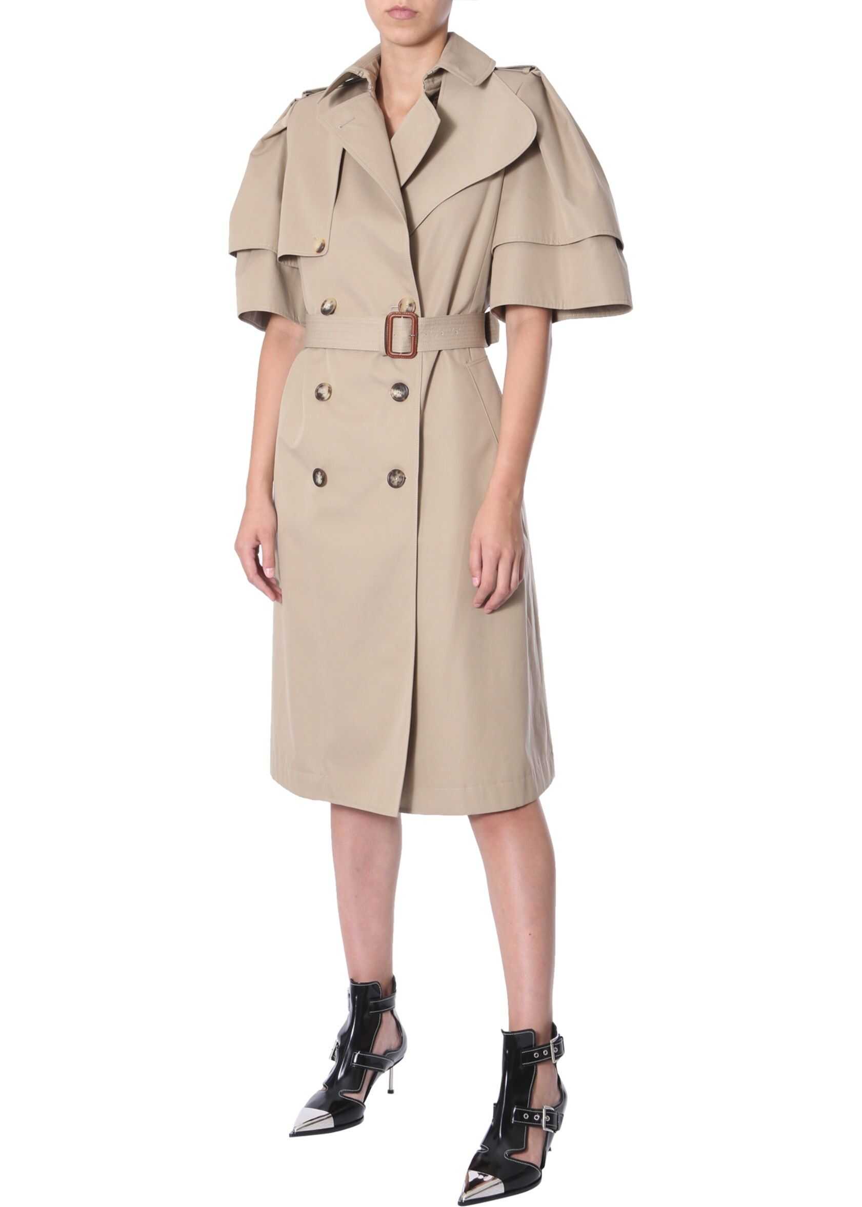 Alexander McQueen Frill Sleeved Trench BEIGE