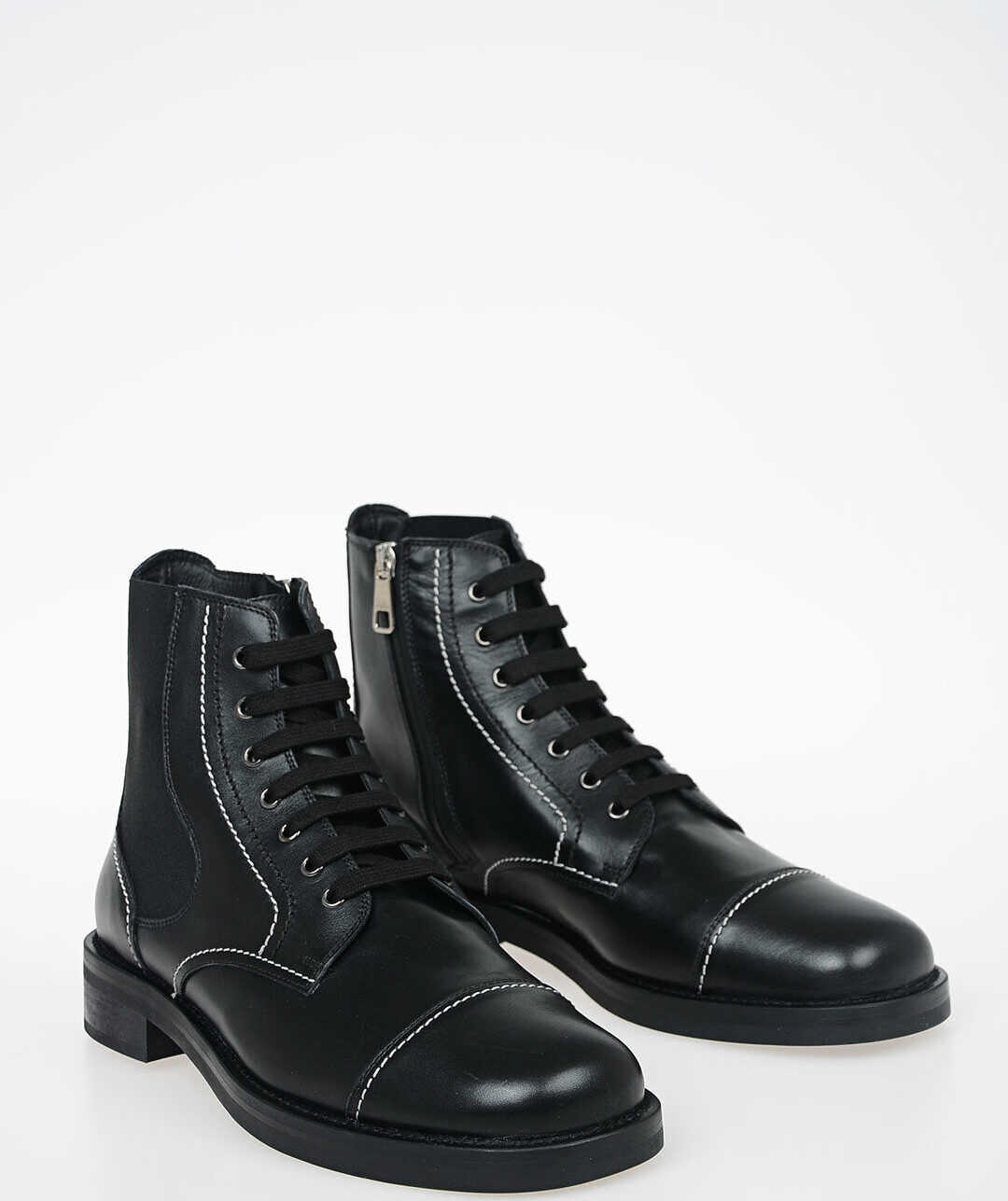 Neil Barrett Leather HYBRID MILITARY Ankle Boots BLACK