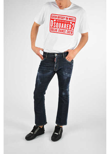 Blugi drepti DSQUARED2 20Cm Stretch Denim Cropped Flare Jeans Blue Barbati (BM 6826280) 4