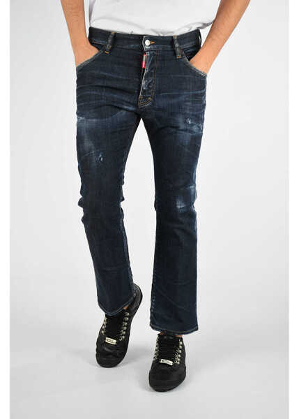 Blugi drepti DSQUARED2 20Cm Stretch Denim Cropped Flare Jeans Blue Barbati (BM 6826280) 1