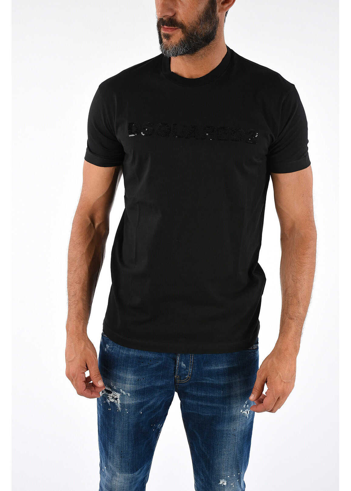 DSQUARED2 Sequined LONG COOL FIT T-shirt BLACK