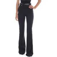 Pantaloni casual Flared Trousers In Black With Logo Belt Femei
