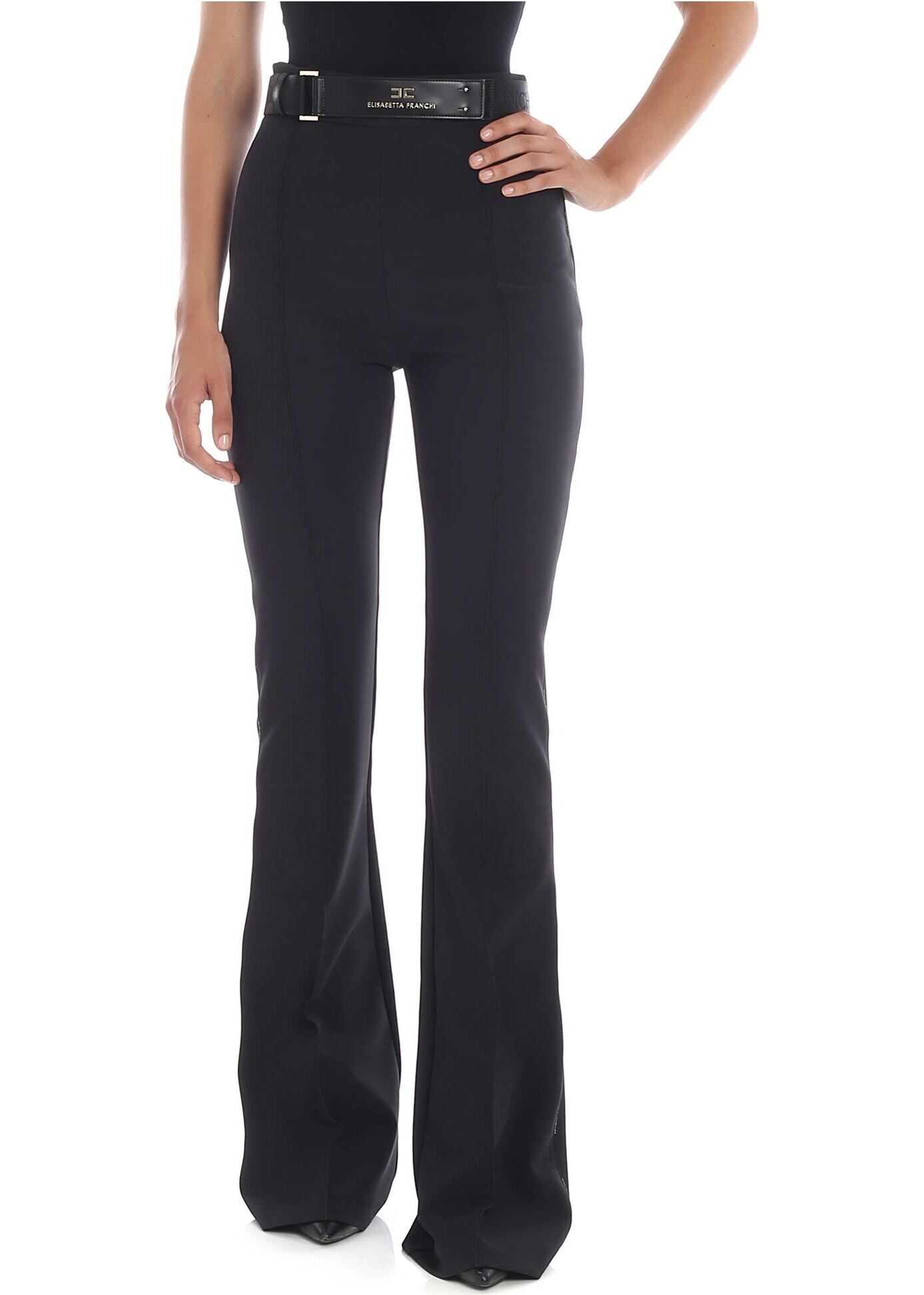 Elisabetta Franchi Flared Trousers In Black With Logo Belt Black