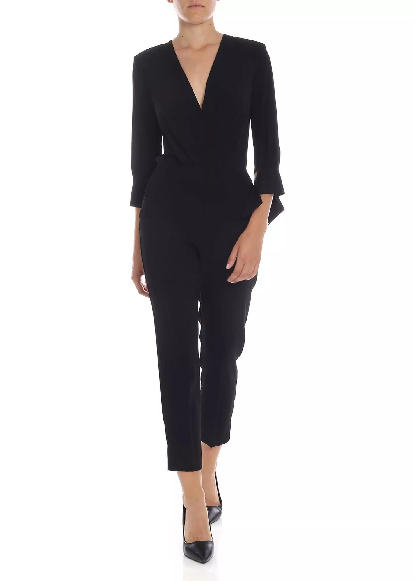 Elisabetta Franchi Crossover Crop Jumpsuit In Black Black