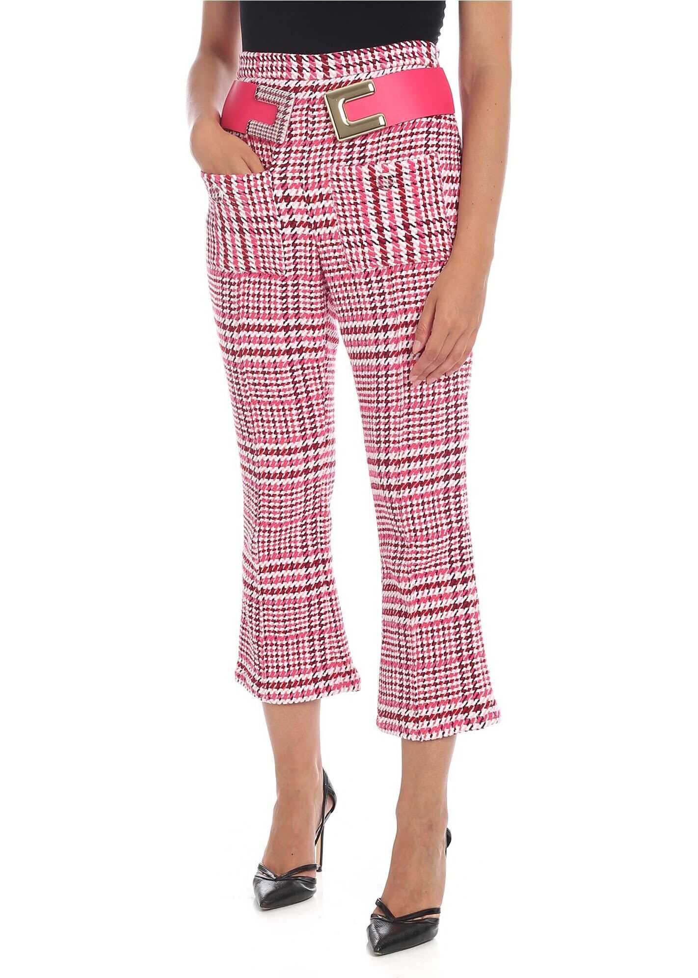 Elisabetta Franchi Embroidered Trousers In Fuchsia With Logo Fuchsia
