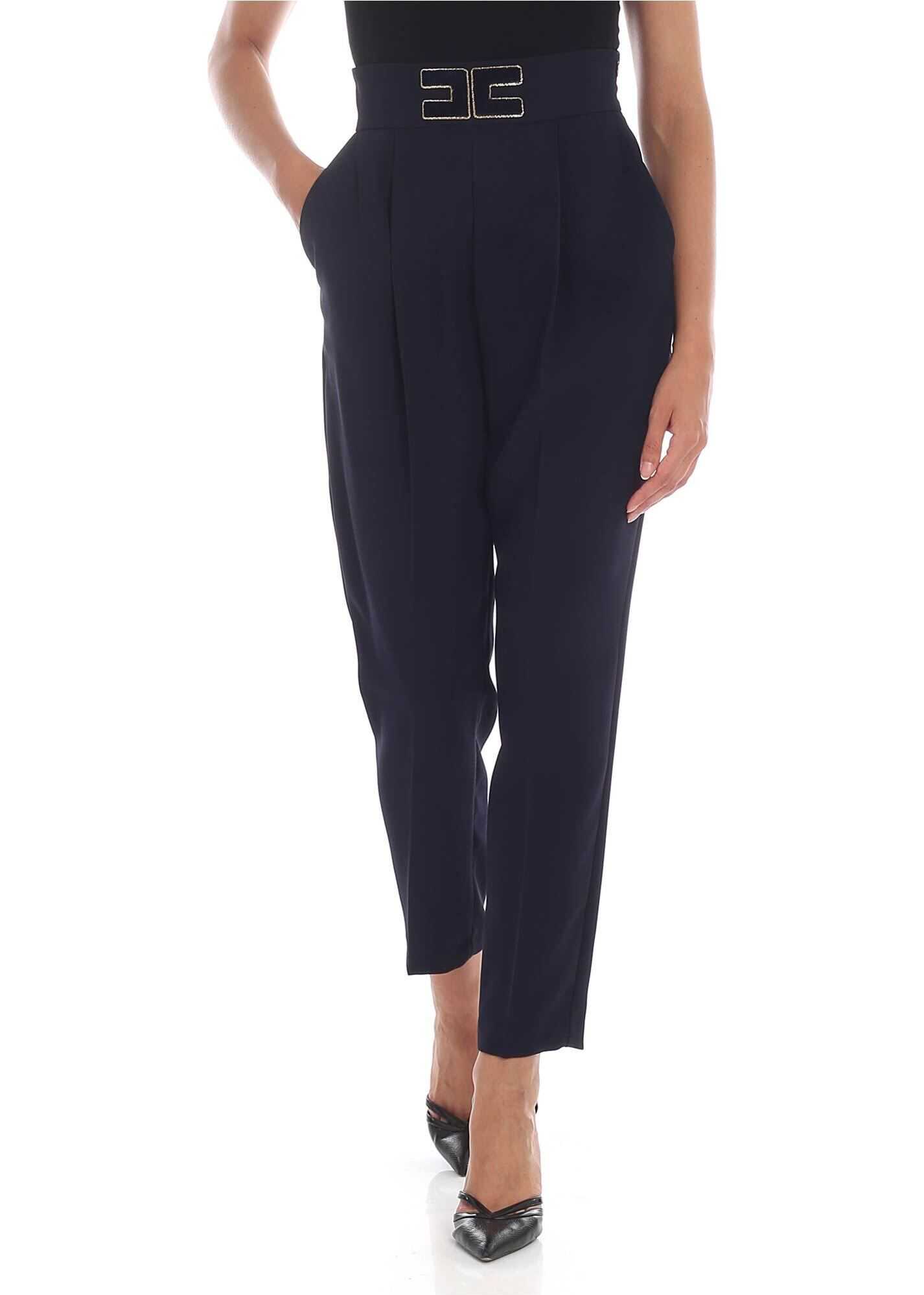 Elisabetta Franchi Trousers In Blue With Golden Logo Blue