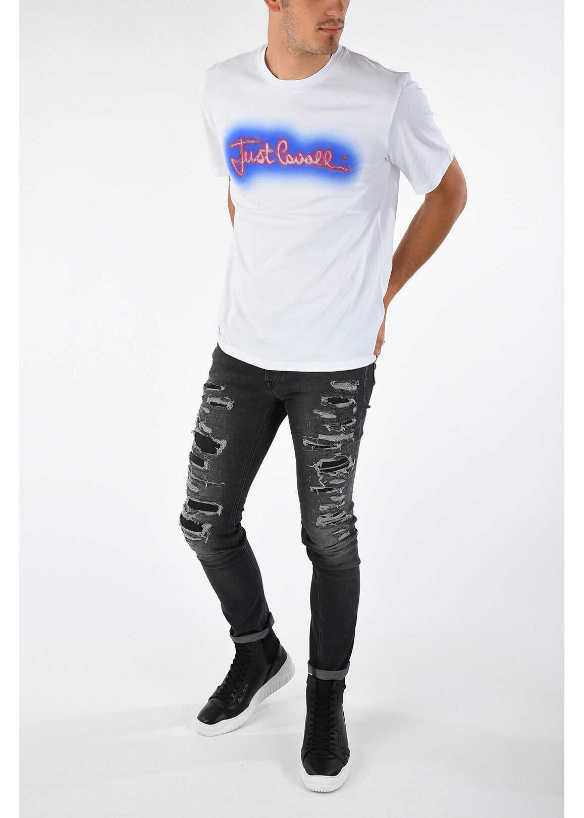 Blug Just Cavalli 14cm Distressed Jeans BLACK