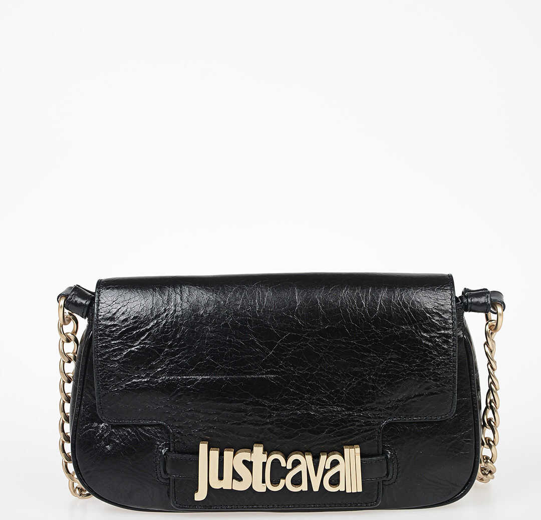 Just Cavalli Leather Shoulder Bag BLACK