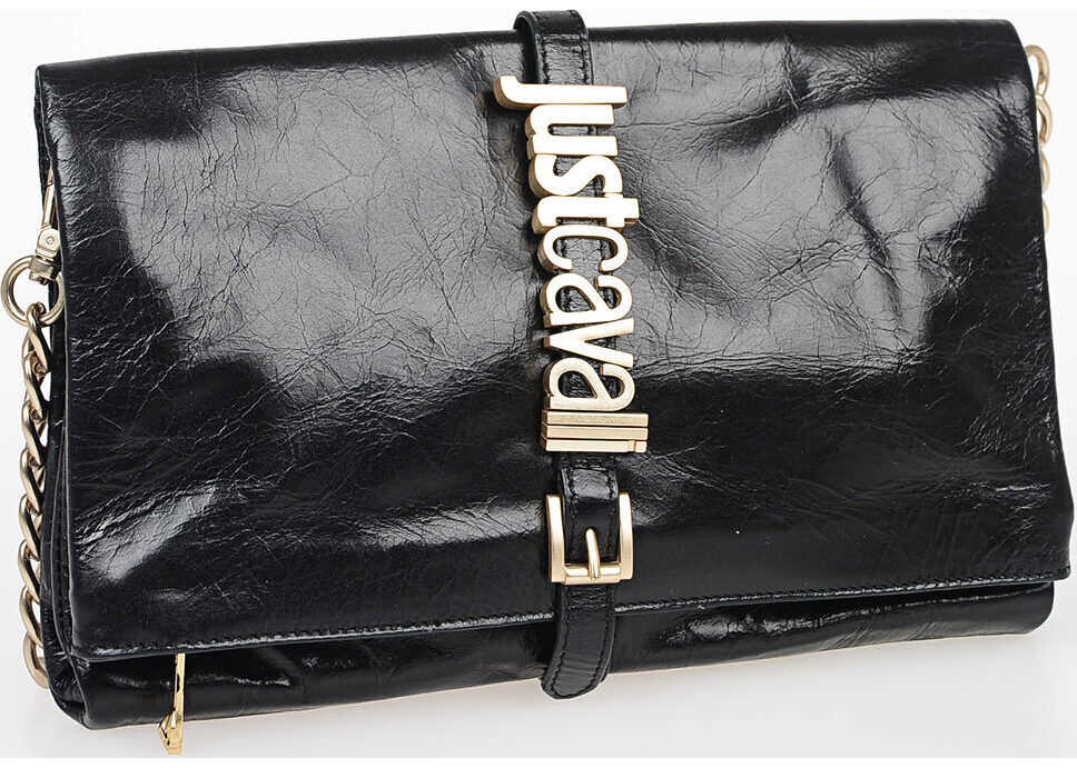 Just Cavalli Leather Shoulder Bag BLACK