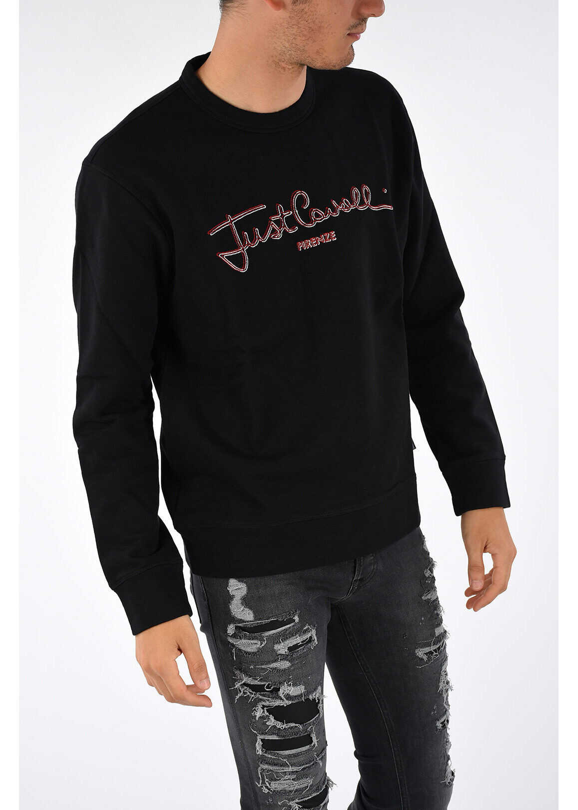 Bluza Just Cavalli Embroidered Sweatshirt BLACK
