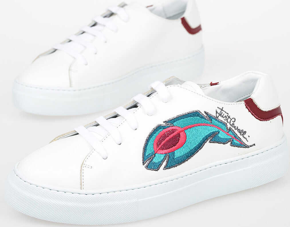 Just Cavalli Leather Embroidered Sneakers WHITE