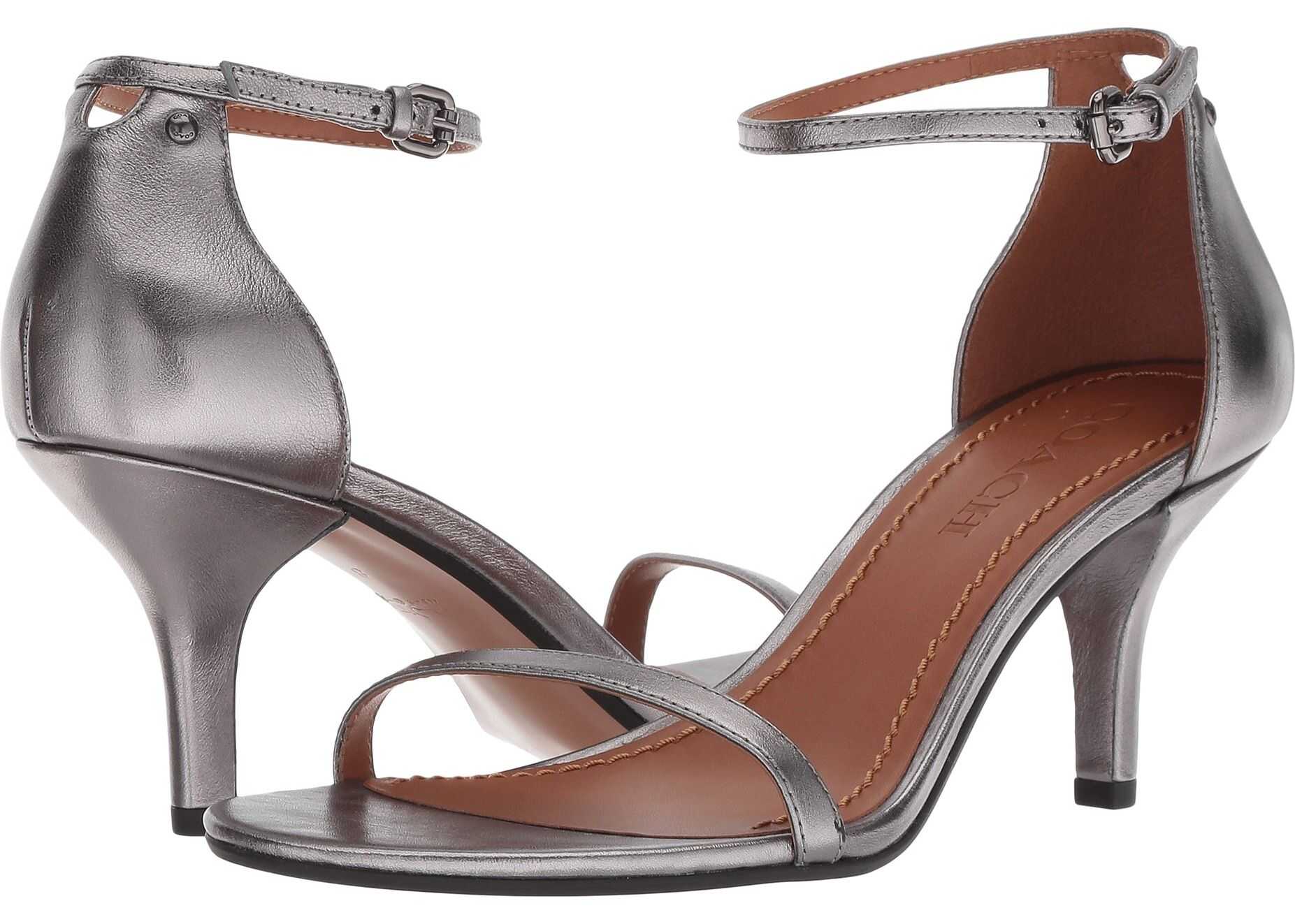 COACH Heeled Sandal Gunmetal Metallic Leather