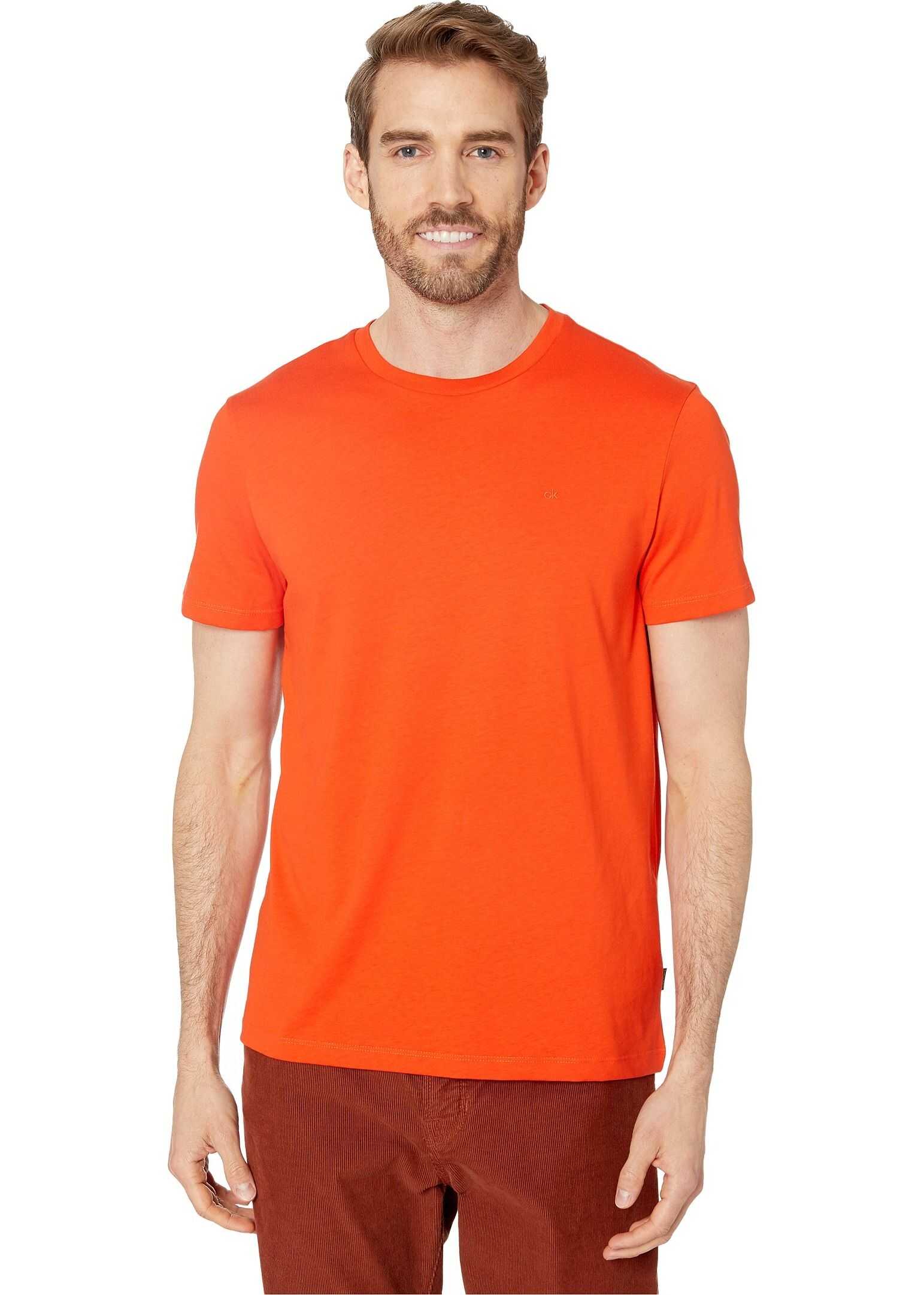 Calvin Klein Short Sleeve Jersey Rib Trimmed Crew Neck T-Shirt Spicy Orange