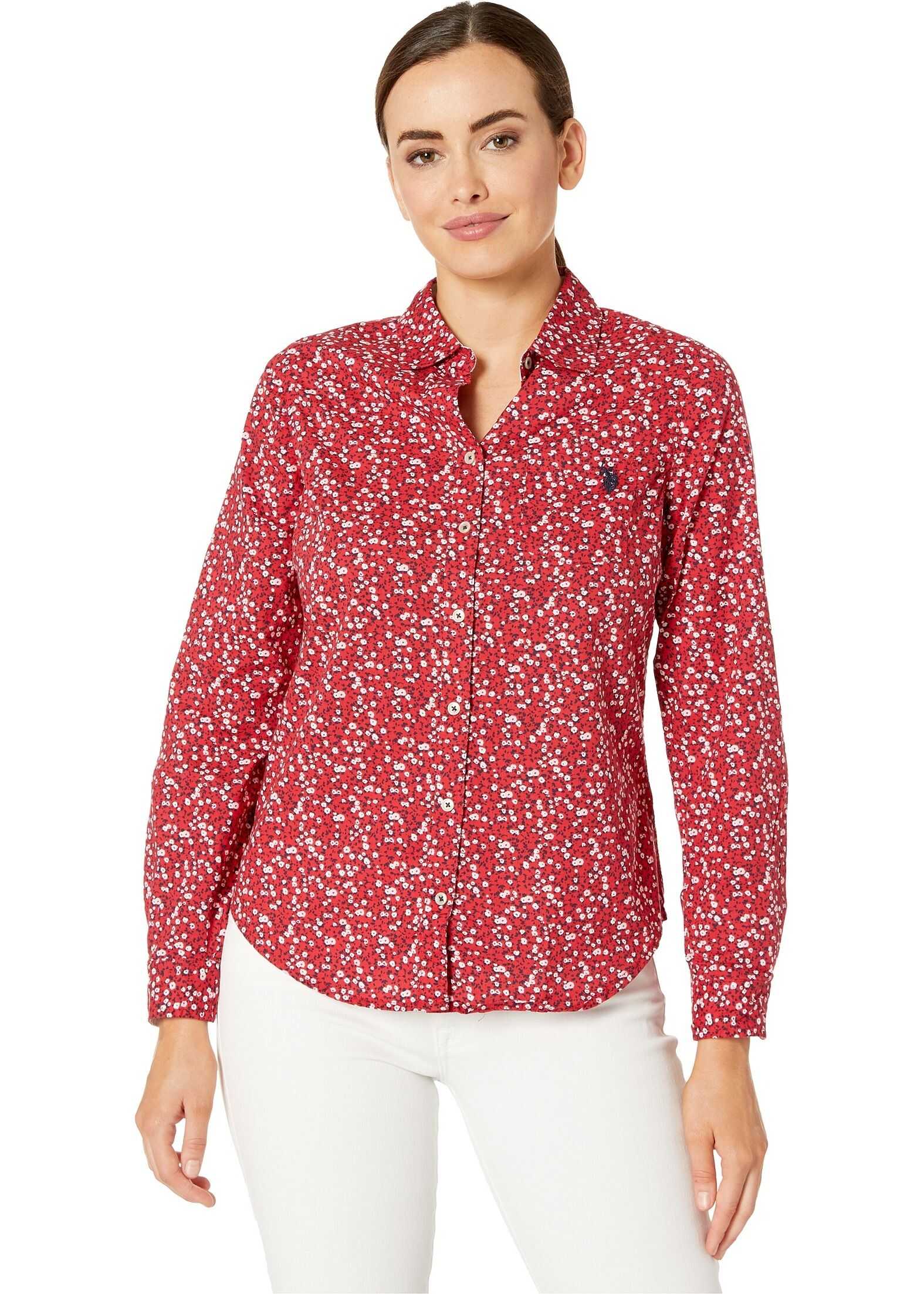 Camasa U.S. POLO ASSN. All Over Floral Print Shirt Crimson Ruby