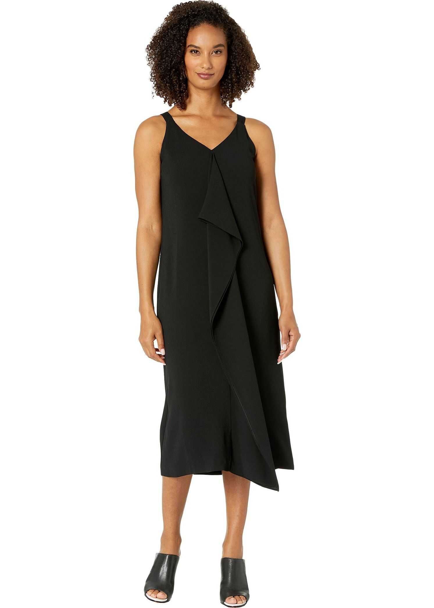 Nine West Sleeveless Midi Dress w/ Front Drape Detail Black