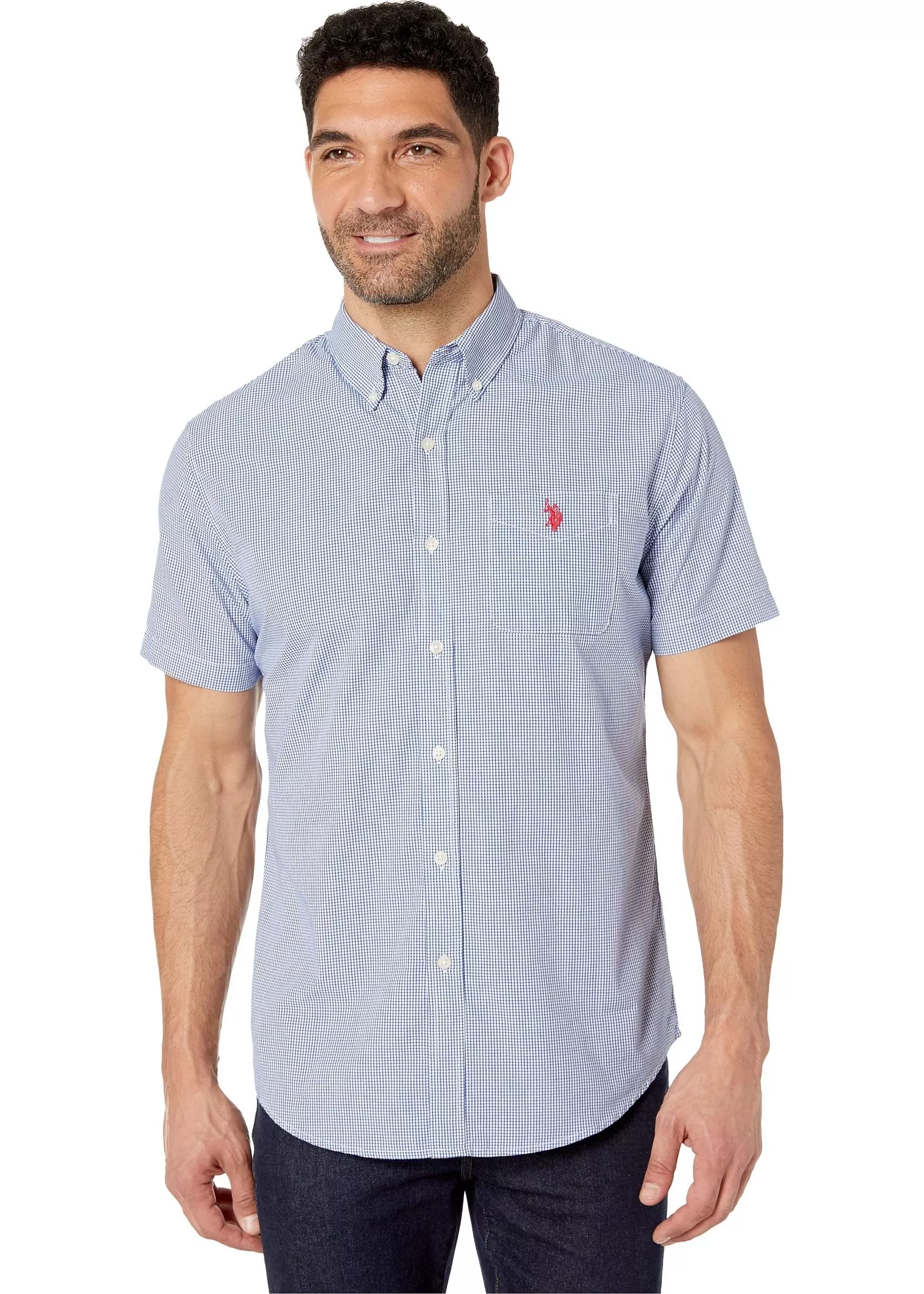 Camasa U.S. POLO ASSN. Small Checkered Button Down Blue Raft