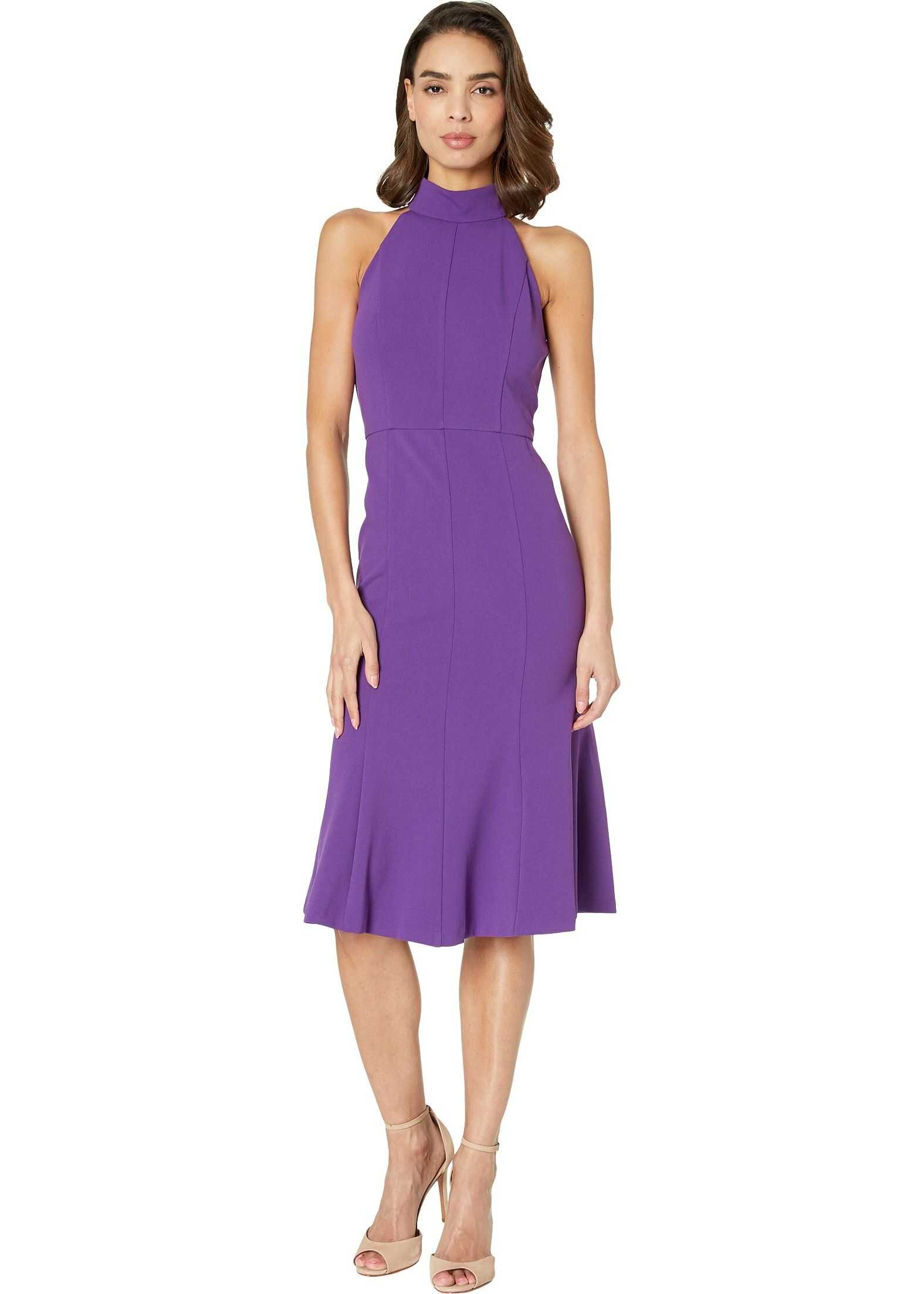 Donna Morgan Crepe Mock Neck Halter Midi Dress Bright Purple