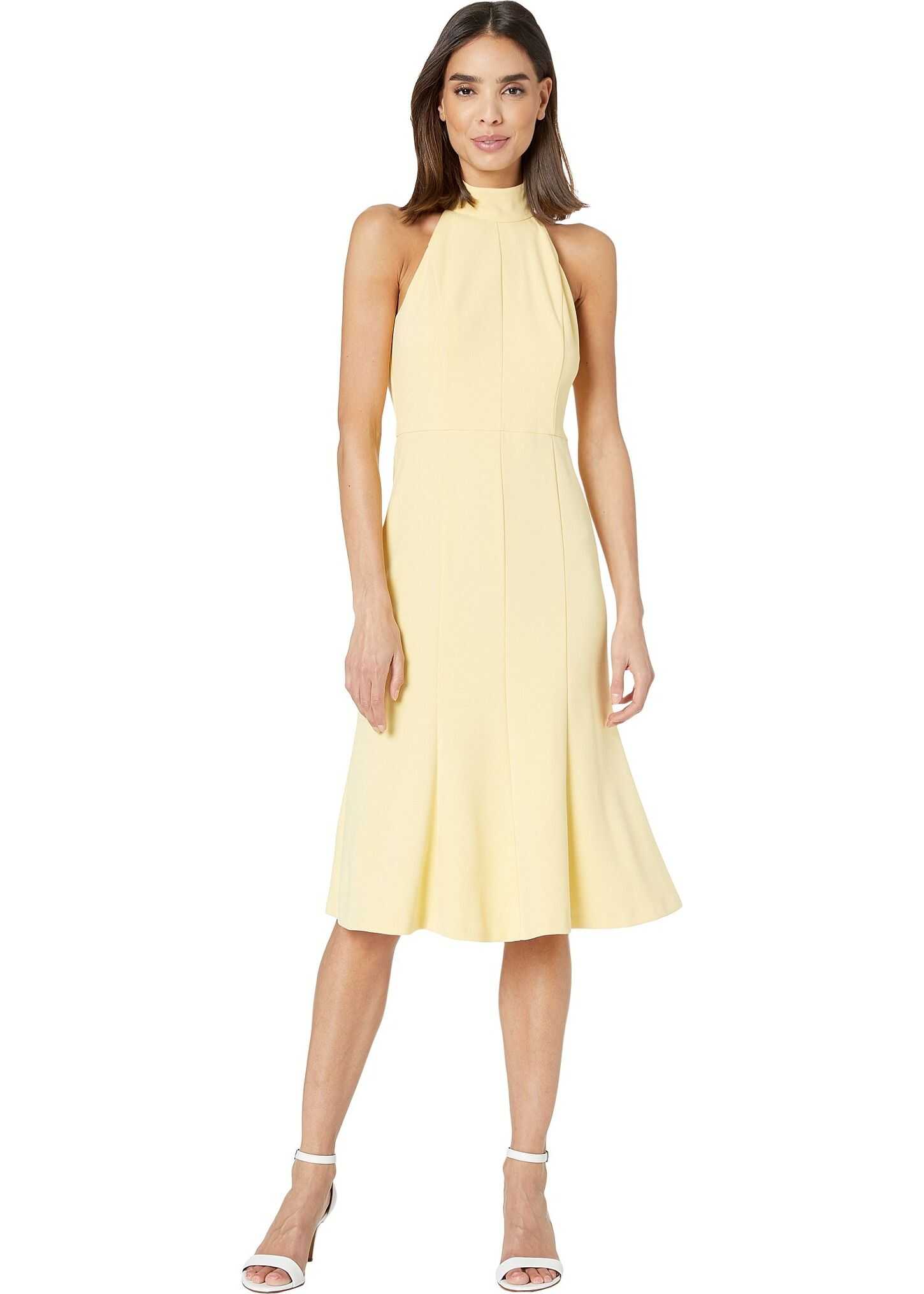 Donna Morgan Crepe Mock Neck Halter Midi Dress Daffodil