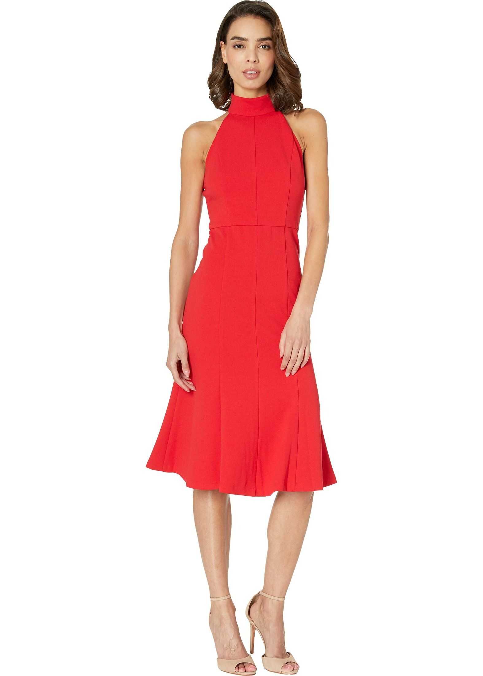 Donna Morgan Crepe Mock Neck Halter Midi Dress Red/Red