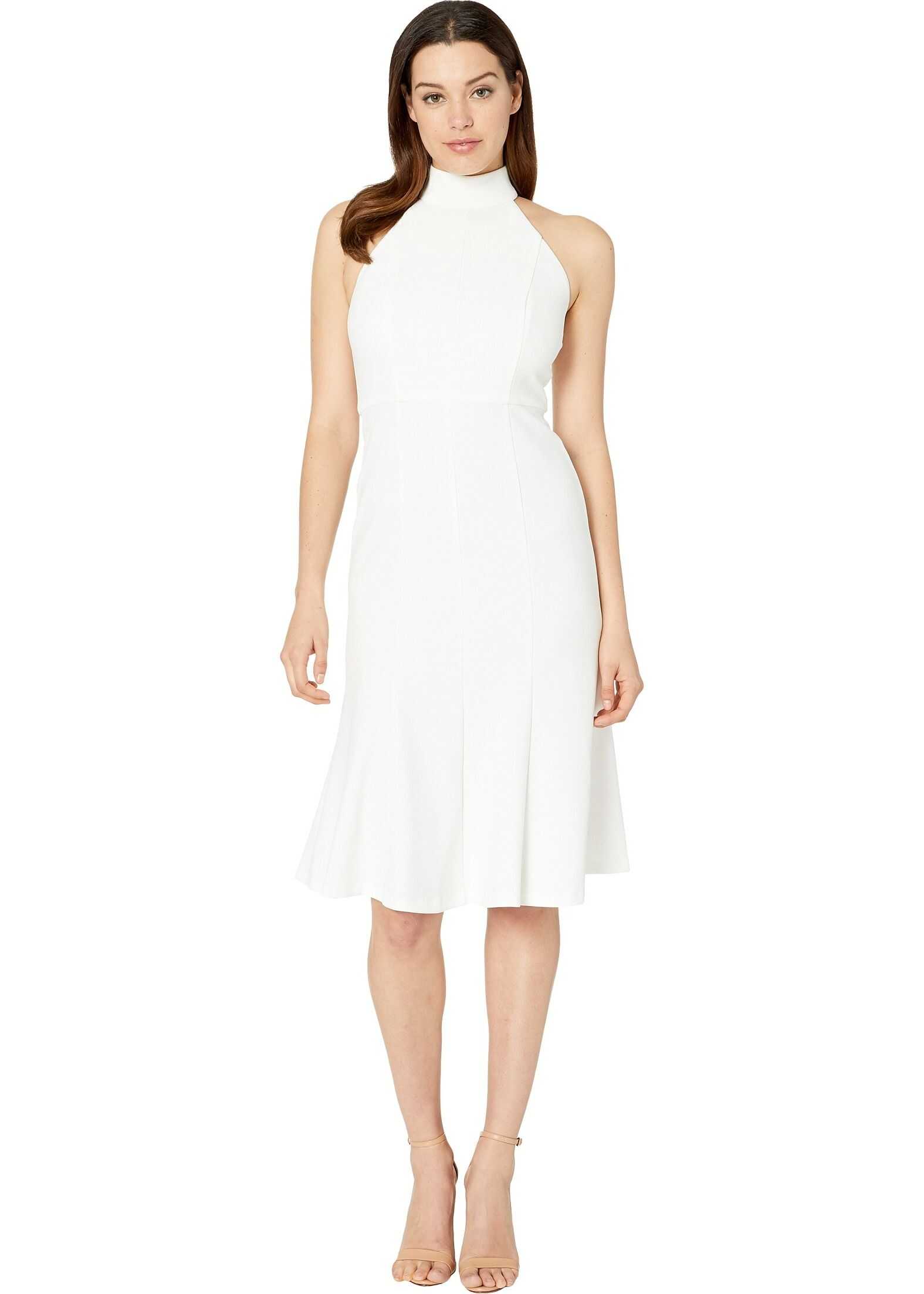 Donna Morgan Crepe Mock Neck Halter Midi Dress Ivory