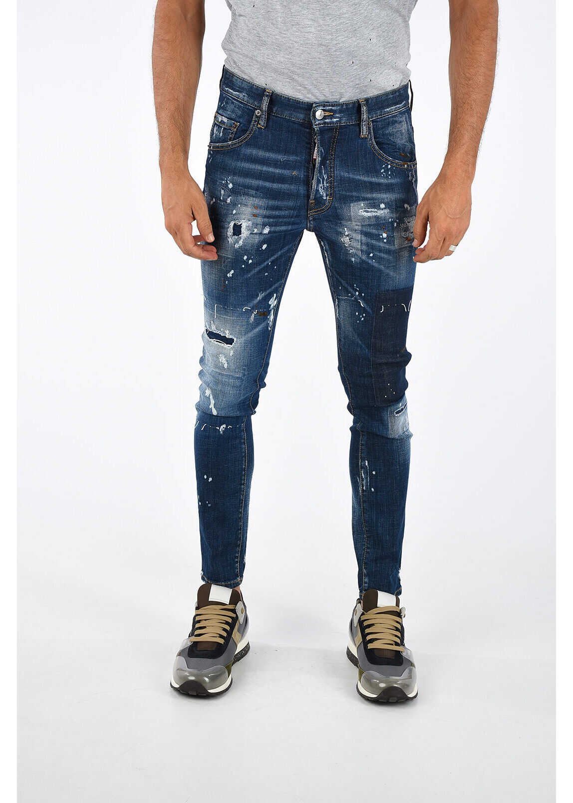 DSQUARED2 14cm Printed and Distressed SKATER Jeans BLUE