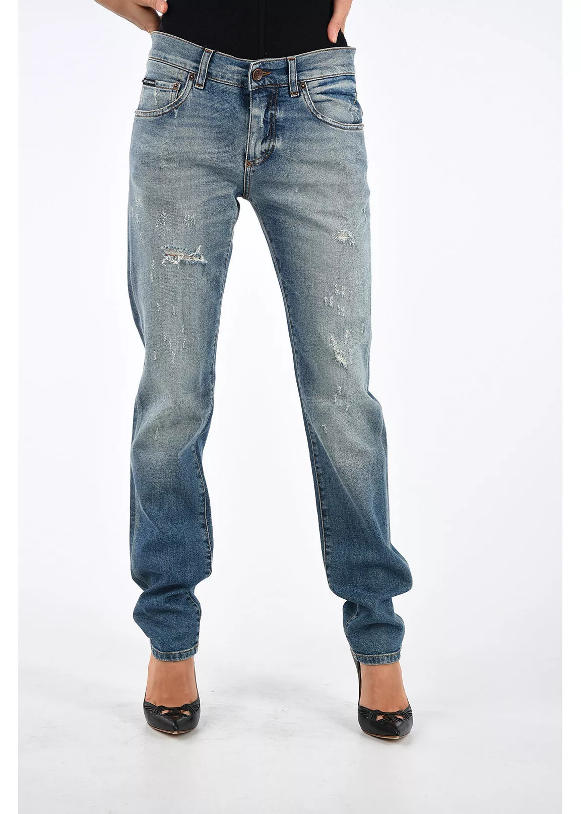 Blug Dolce & Gabbana 15,5cm Denim Stretch Distressed CLASSIC Jeans BLUE