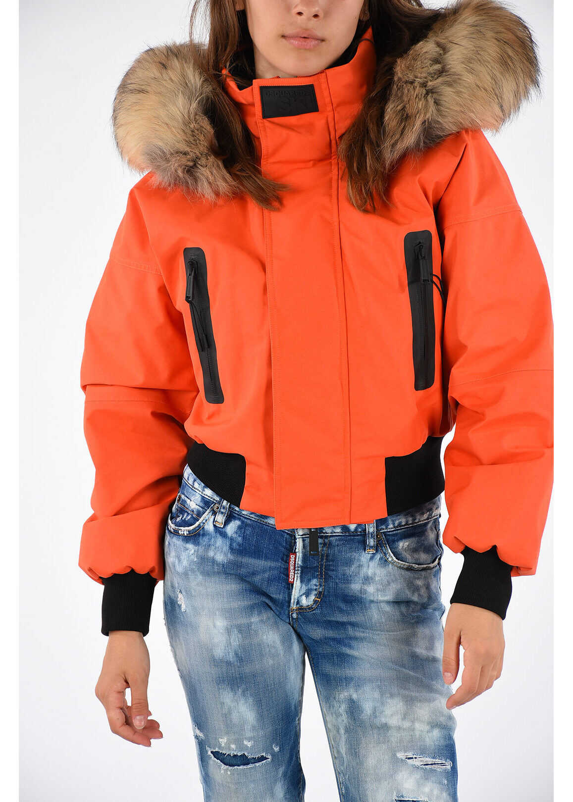 DSQUARED2 SKI Padded Jacket with Real Fur ORANGE