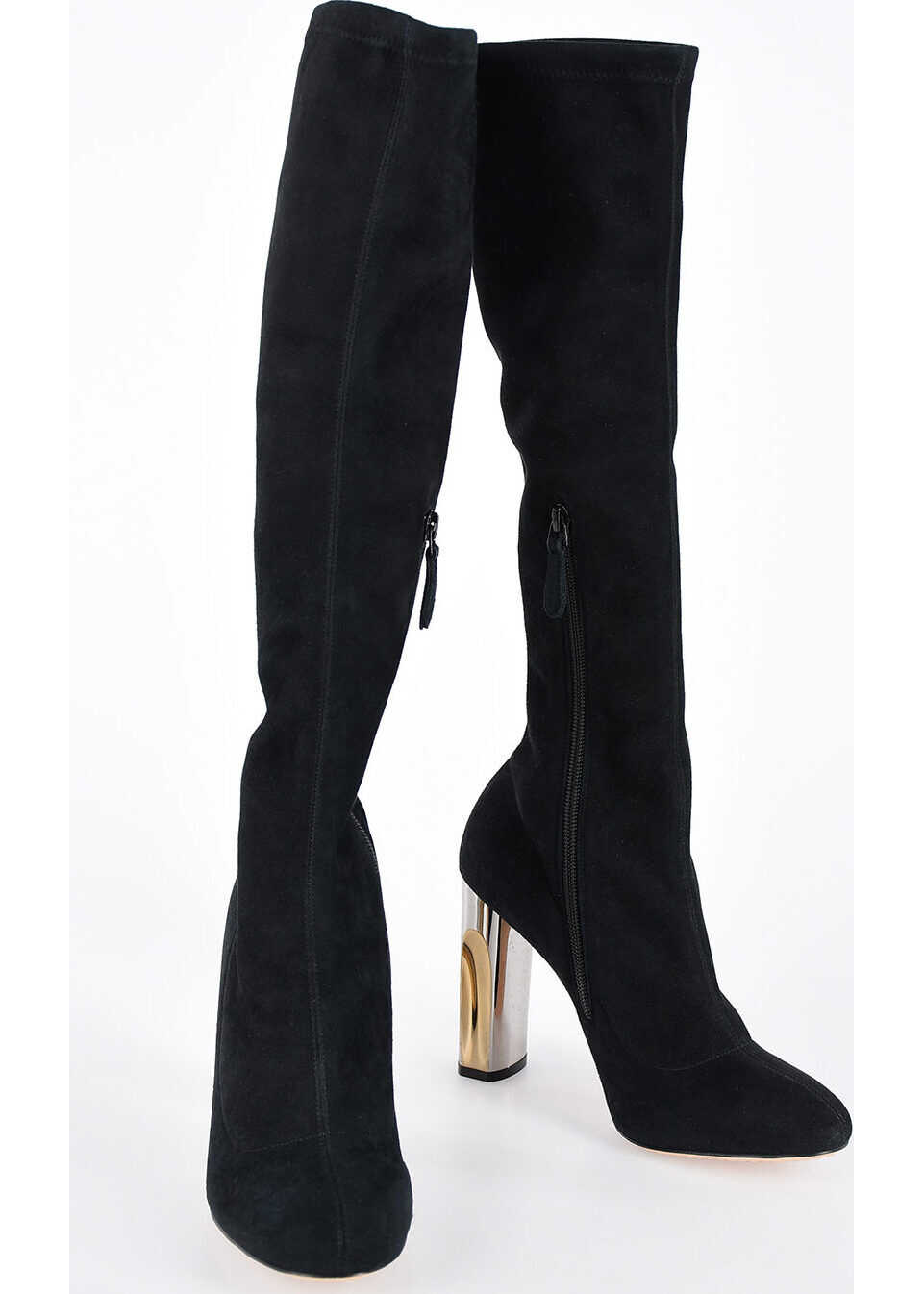 Cizma Alexander McQueen 10cm Suede Leather Boots BLACK