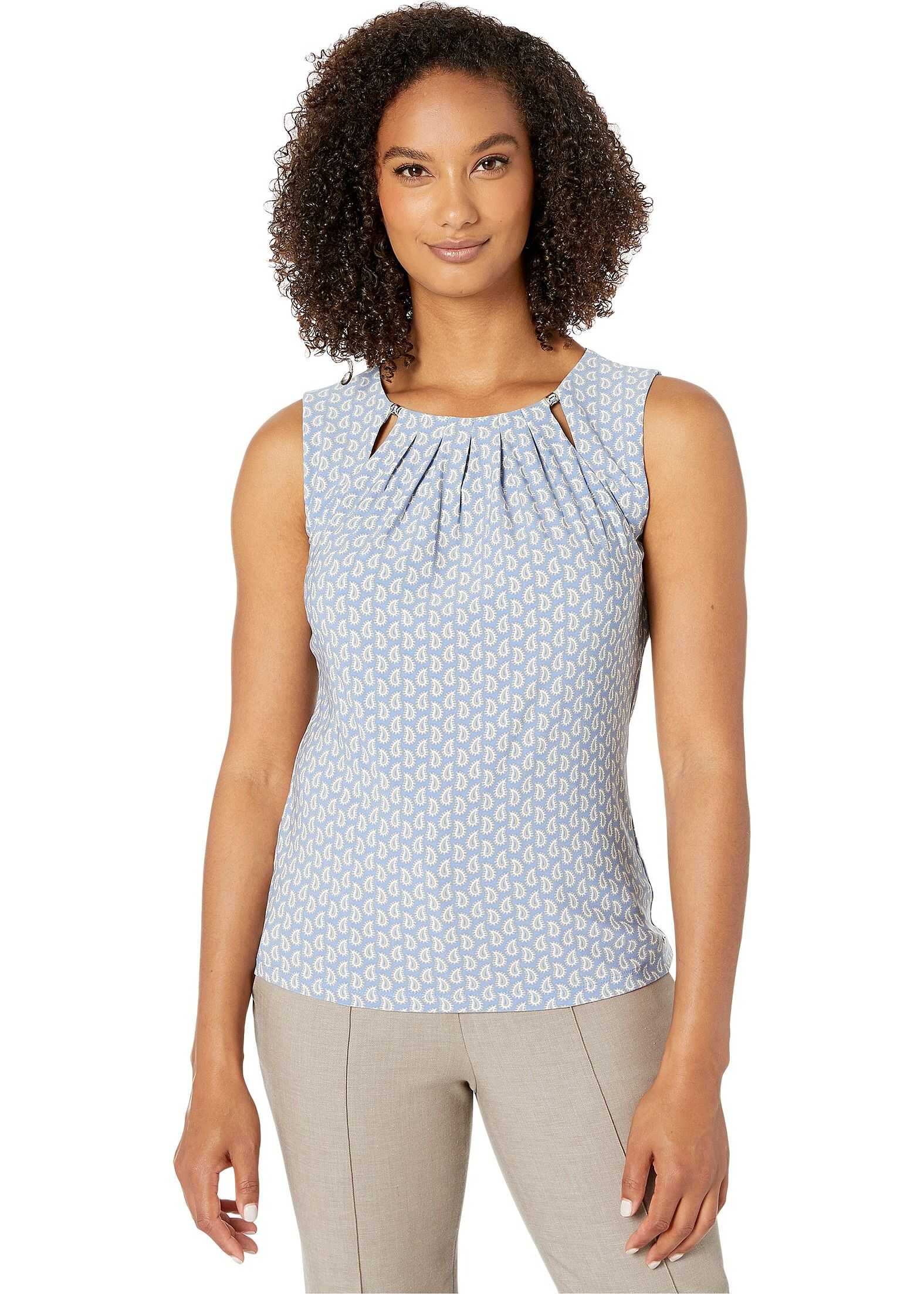 Tommy Hilfiger Paisley Bead Neck Sleeveless Knit Top Bay Blue Multi