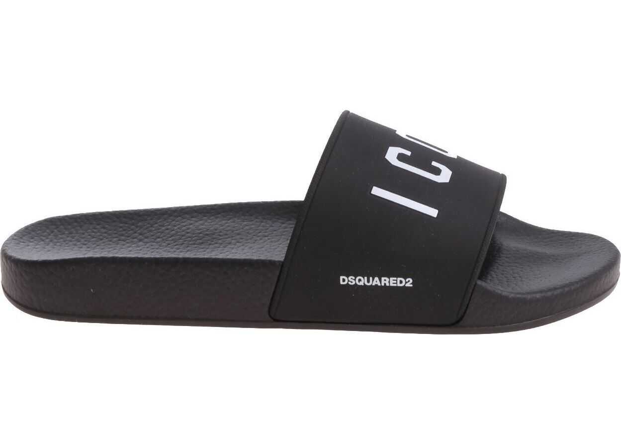 DSQUARED2 Black Slippers With White Icon Print* Black