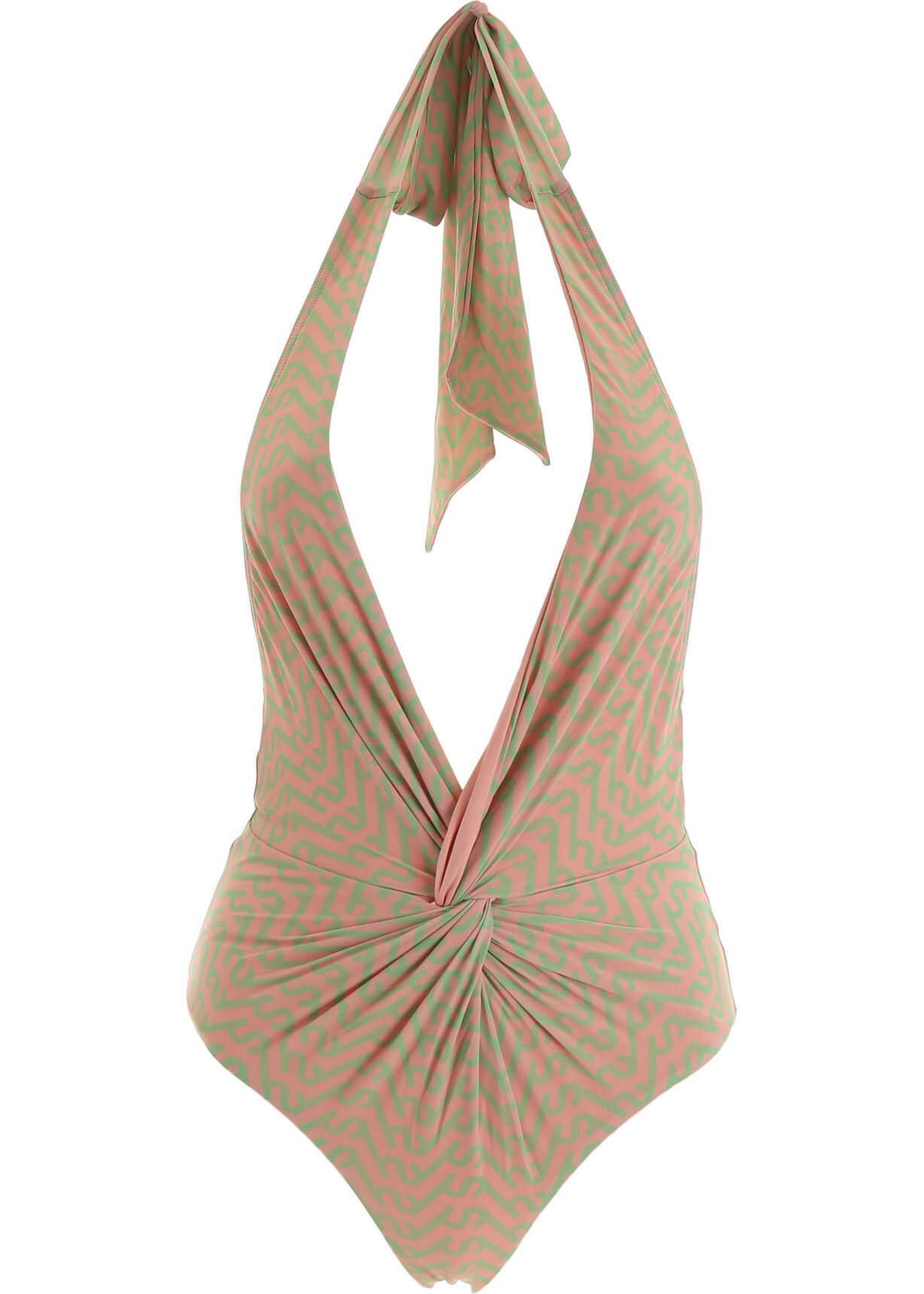 Costum Self-Portrait Monogram V-Neck Swimsuit PINK GREEN
