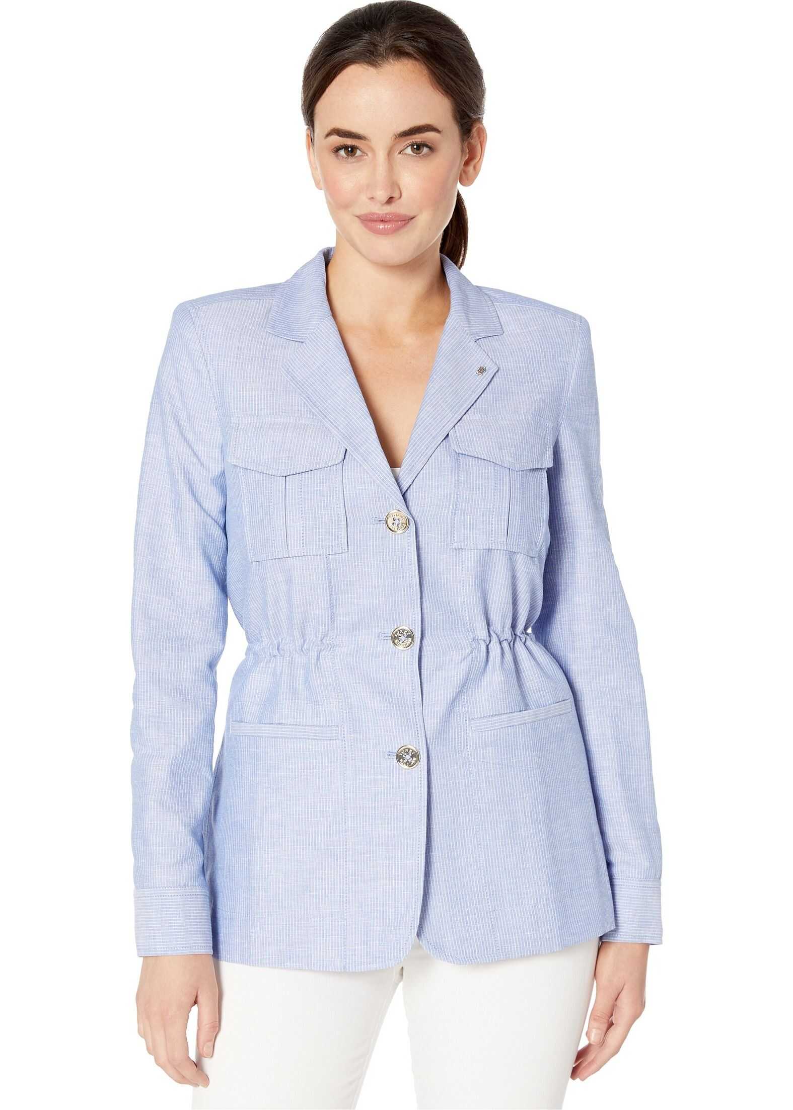 Tommy Hilfiger Cinched Waist Three-Button Lightweight Jacket Bay Blue/Ivory