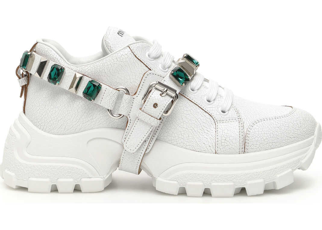 Miu Miu Crackled Combat Sneakers BIANCO SMERALDO