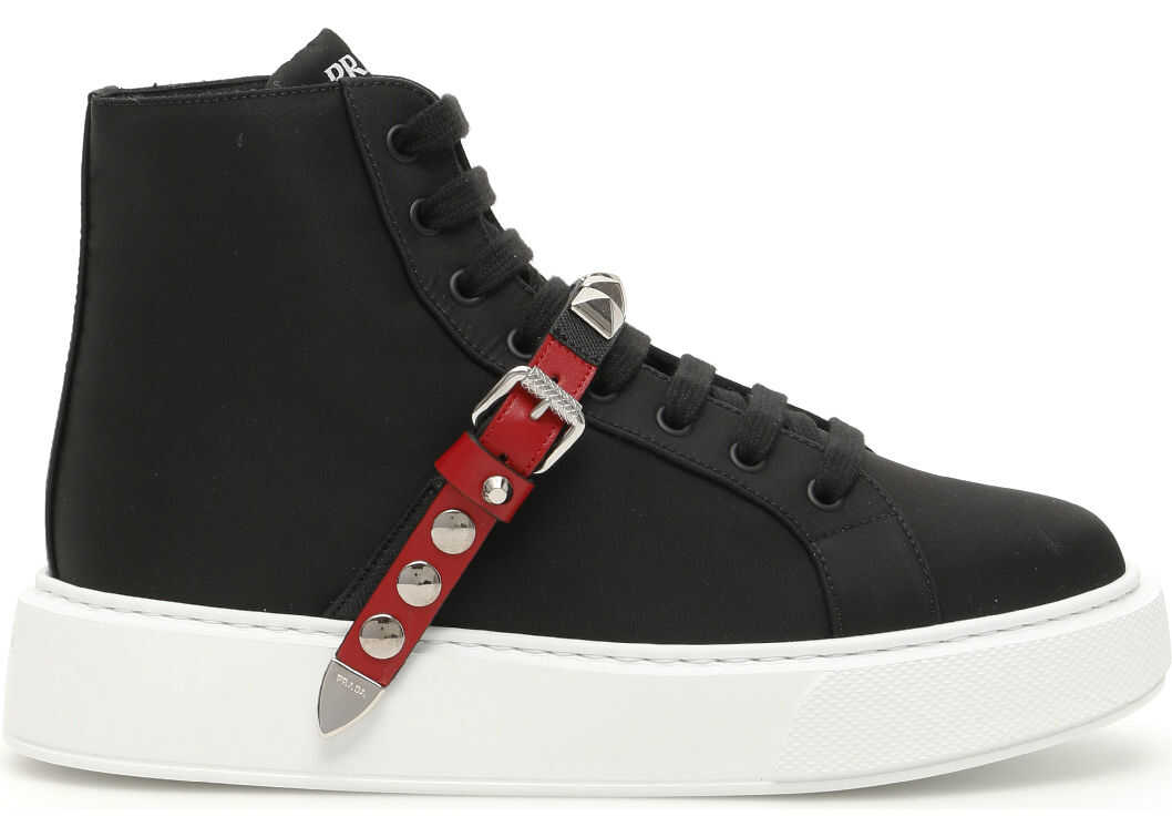 Prada Nylon Sneakers With Studded Strap NERO FUOCO